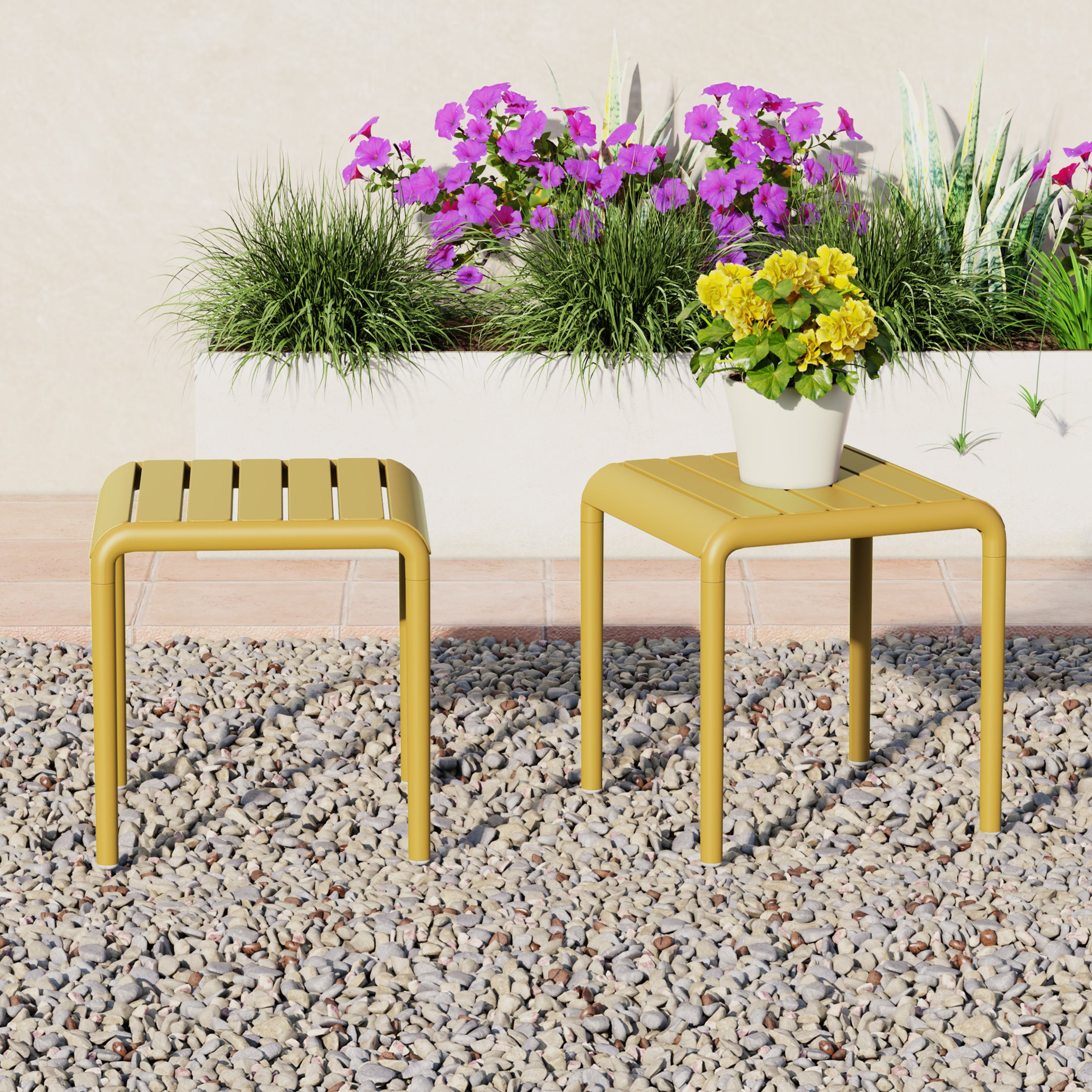 Sunshine Plastic Modern Outdoor Patio Accent Side Tables (Set of 2)