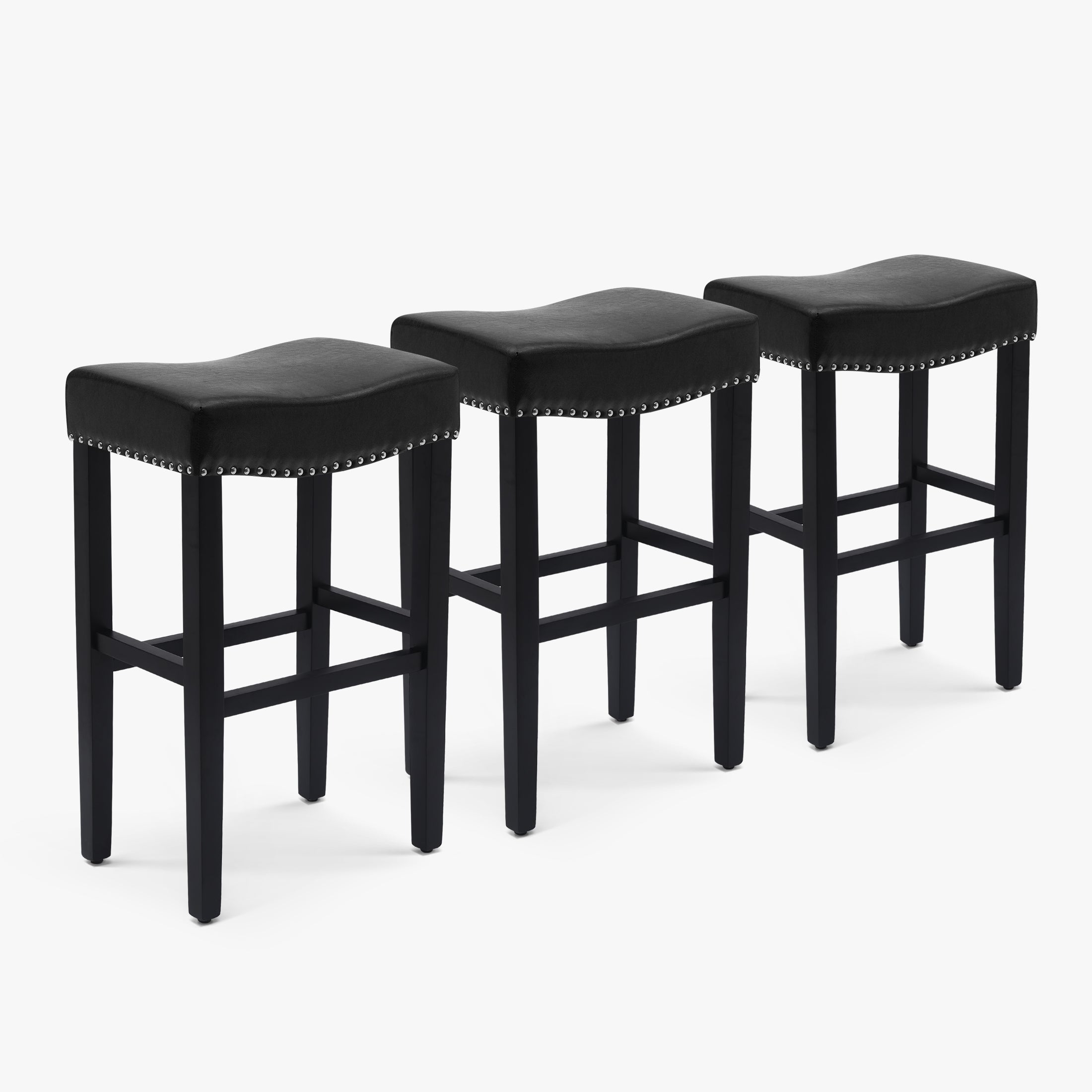 Bulmon 29" Upholstered Saddle Seat Black Bar Stool (Set of 3)