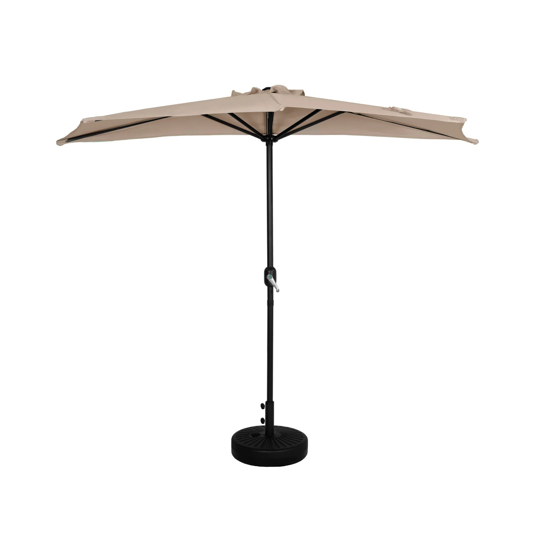 EASTON 9 Ft Half Patio Umbrella with Black Round Plastic Base Weight Included, Black/White Stripe EASTON 9 Ft Half Patio Umbrella with Black Round Plastic Base Weight Included, Black/White Stripe