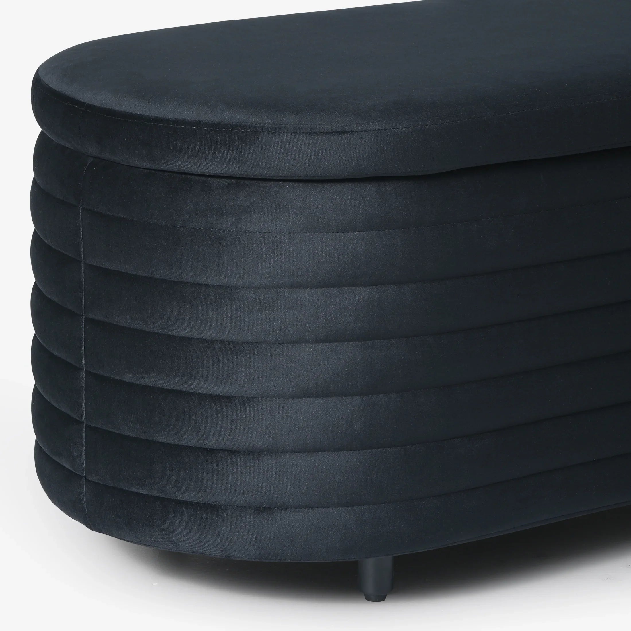 Alaia 42" Wide Mid-Century Modern Upholstered Velvet Tufted Oval Storage Ottoman Bench