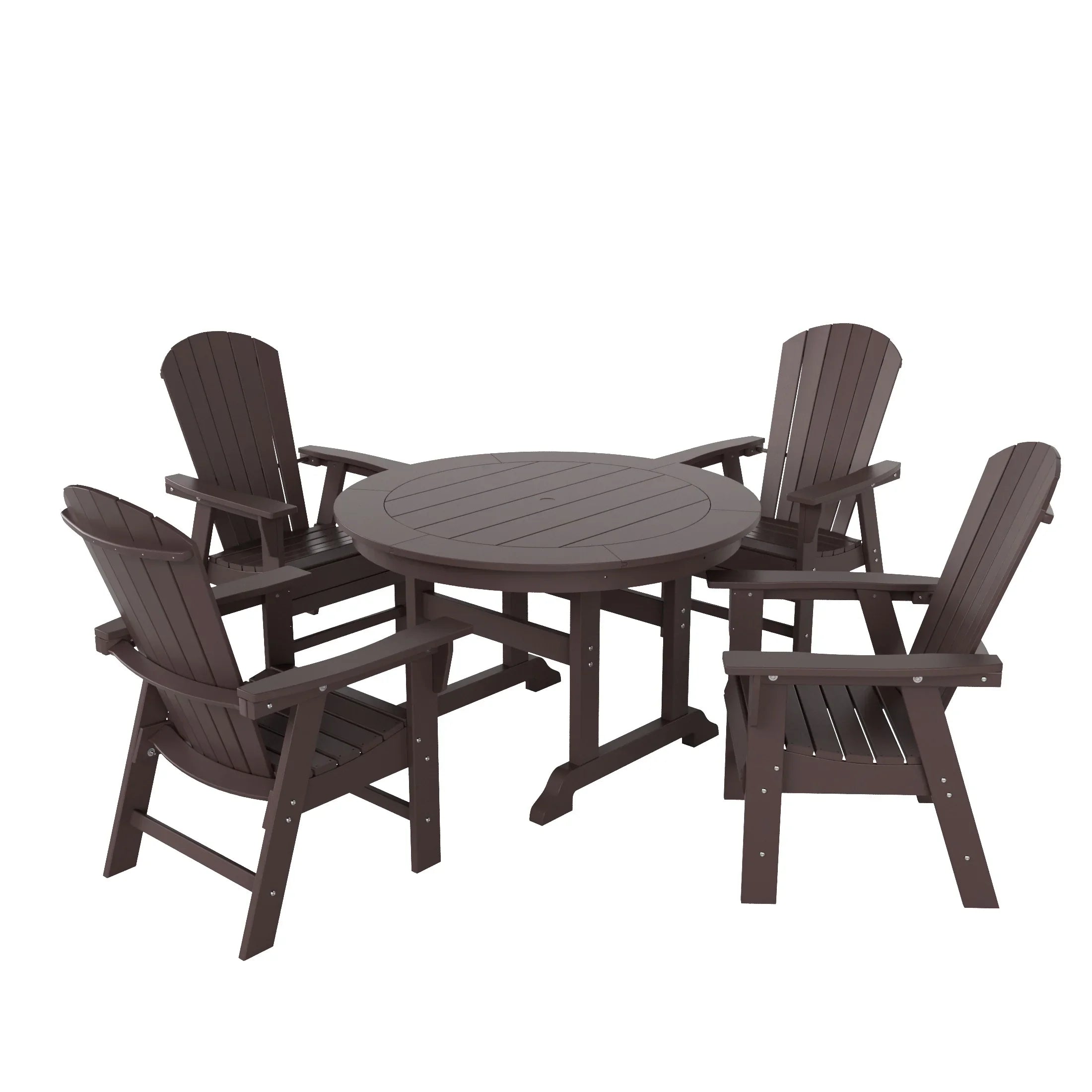 Portside 5 Piece Outdoor Patio Dining Round Table and Shell Back Armchair Set