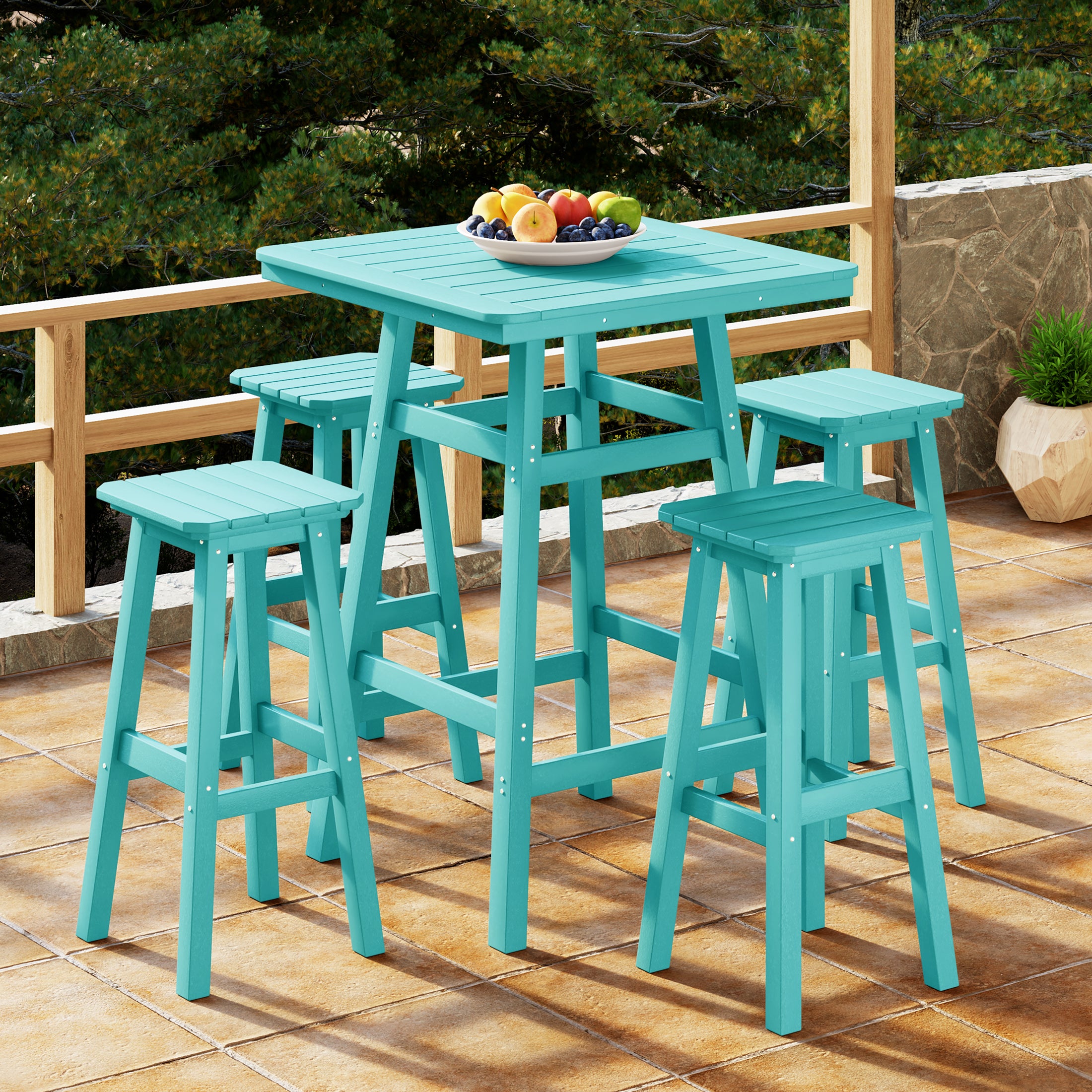 Paradise 5-Piece HDPE Outdoor Patio Dining Bar Bistro Table Set with Bar Stools