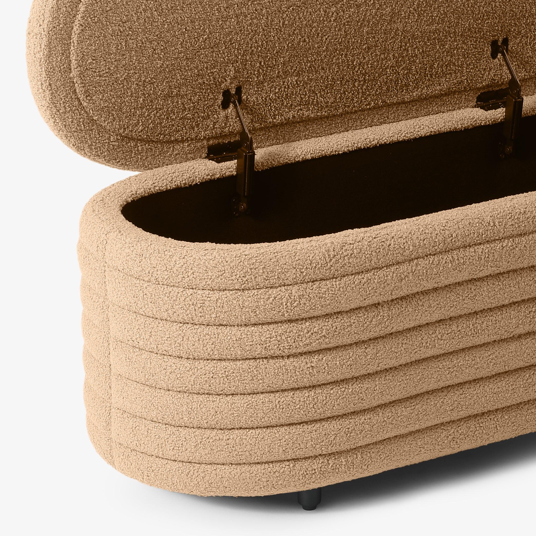 Celine 42" Wide Mid-Century Modern Upholstered Teddy Sherpa Tufted Oval Storage Ottoman Bench