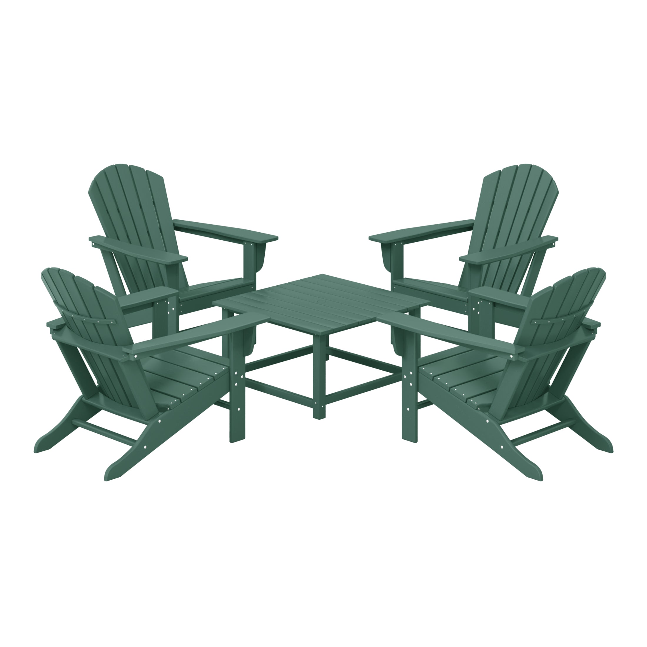 Portside 5-Piece Outdoor Patio HDPE Adirondack Chair With Square Coffee Table Conversation Set