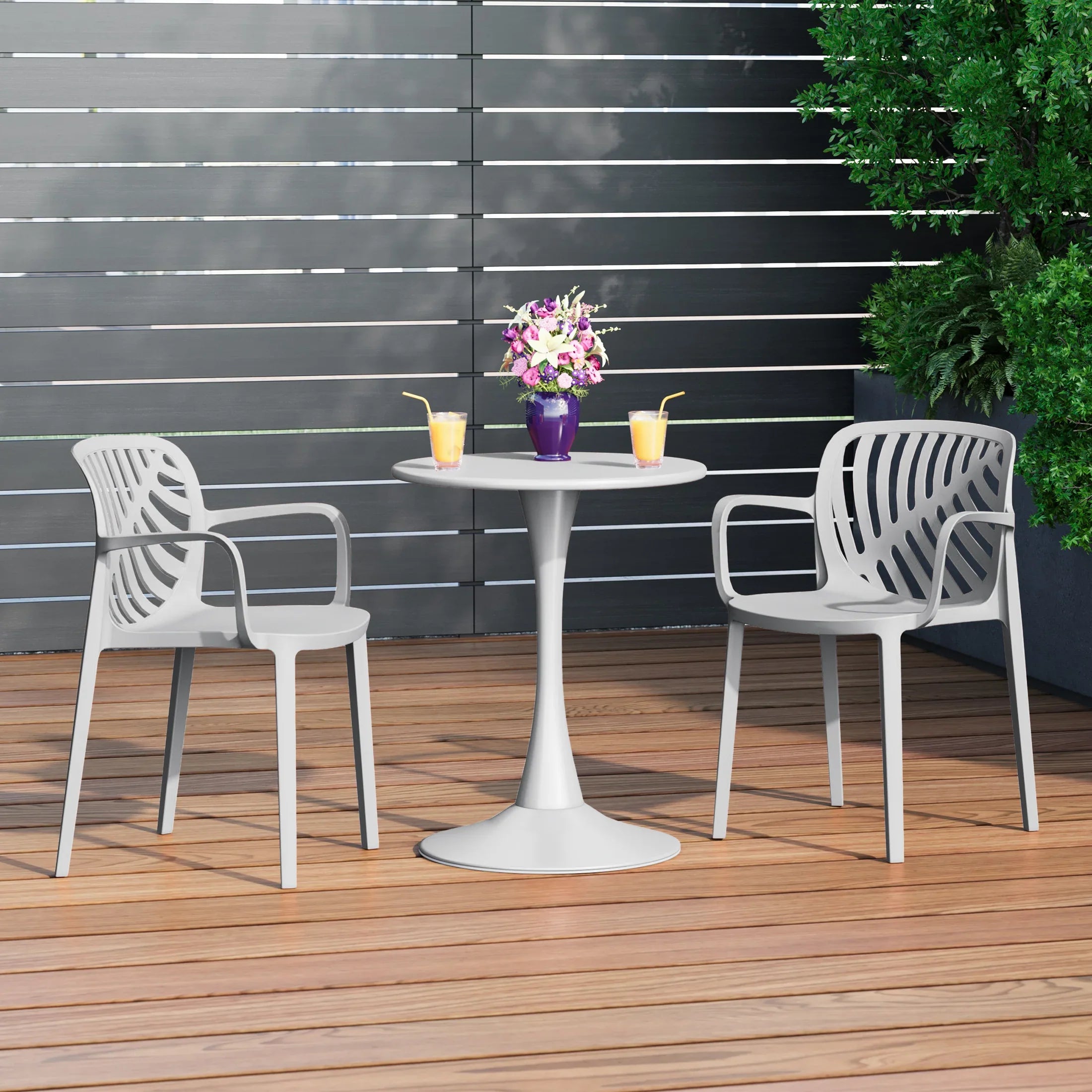 Sunshine Outdoor Modern Stackable Patio Dining Armchairs (Set of 2)