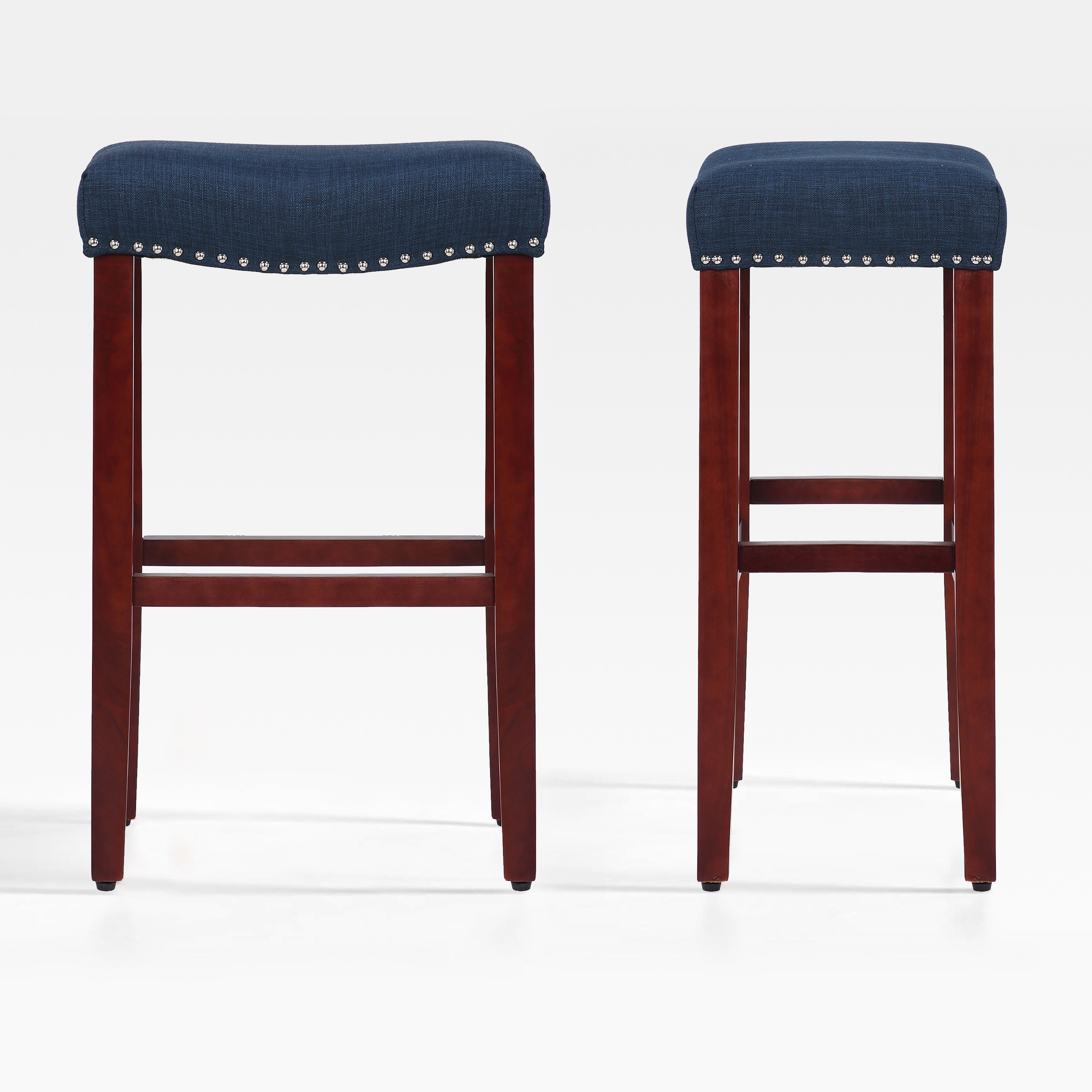 Bulmon 29" upholstered nail head bar counter stools with Cherry Red color legs (2 piece set)