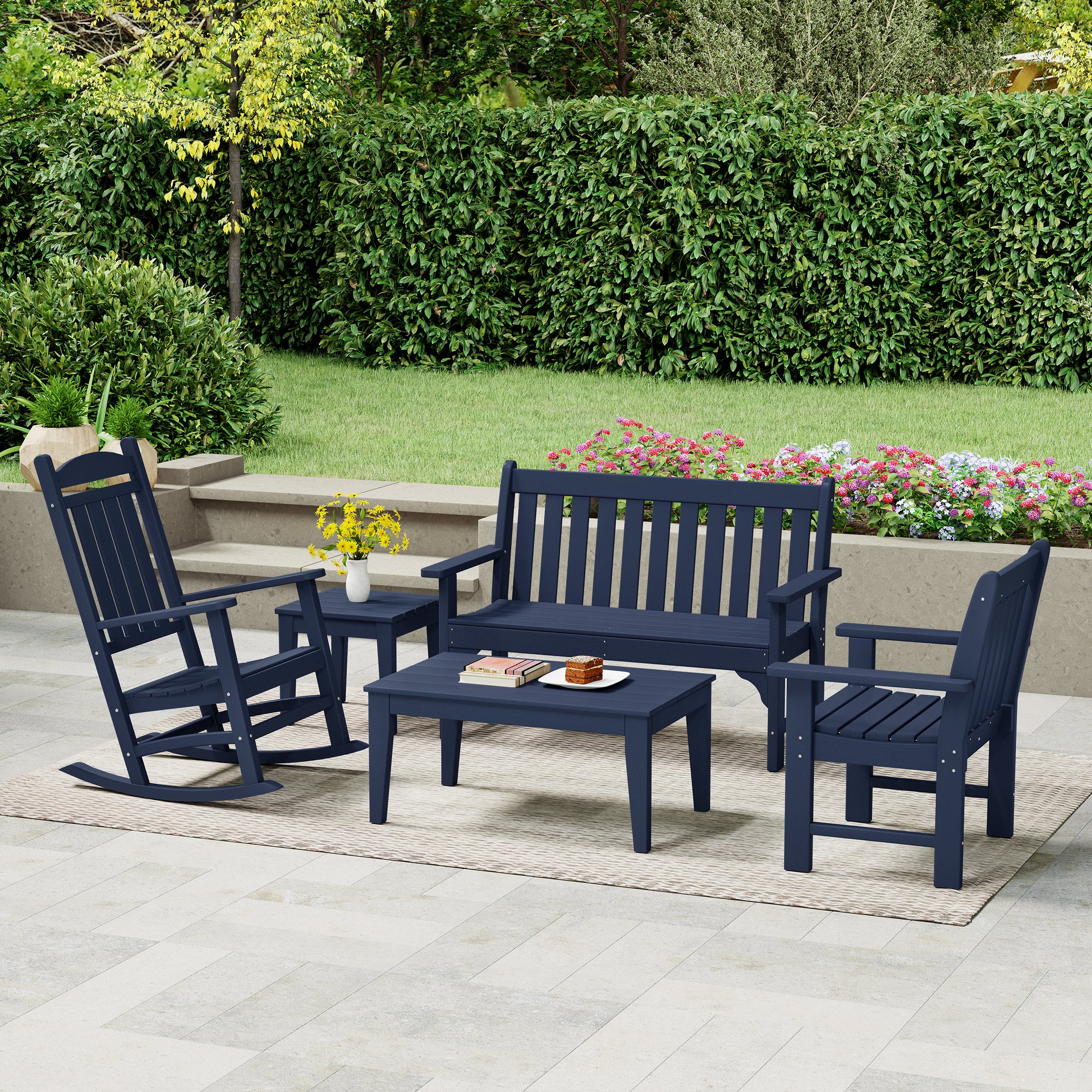Paradise 5-Piece HDPE Outdoor Patio Furniture Couch and Rocking Chair Set
