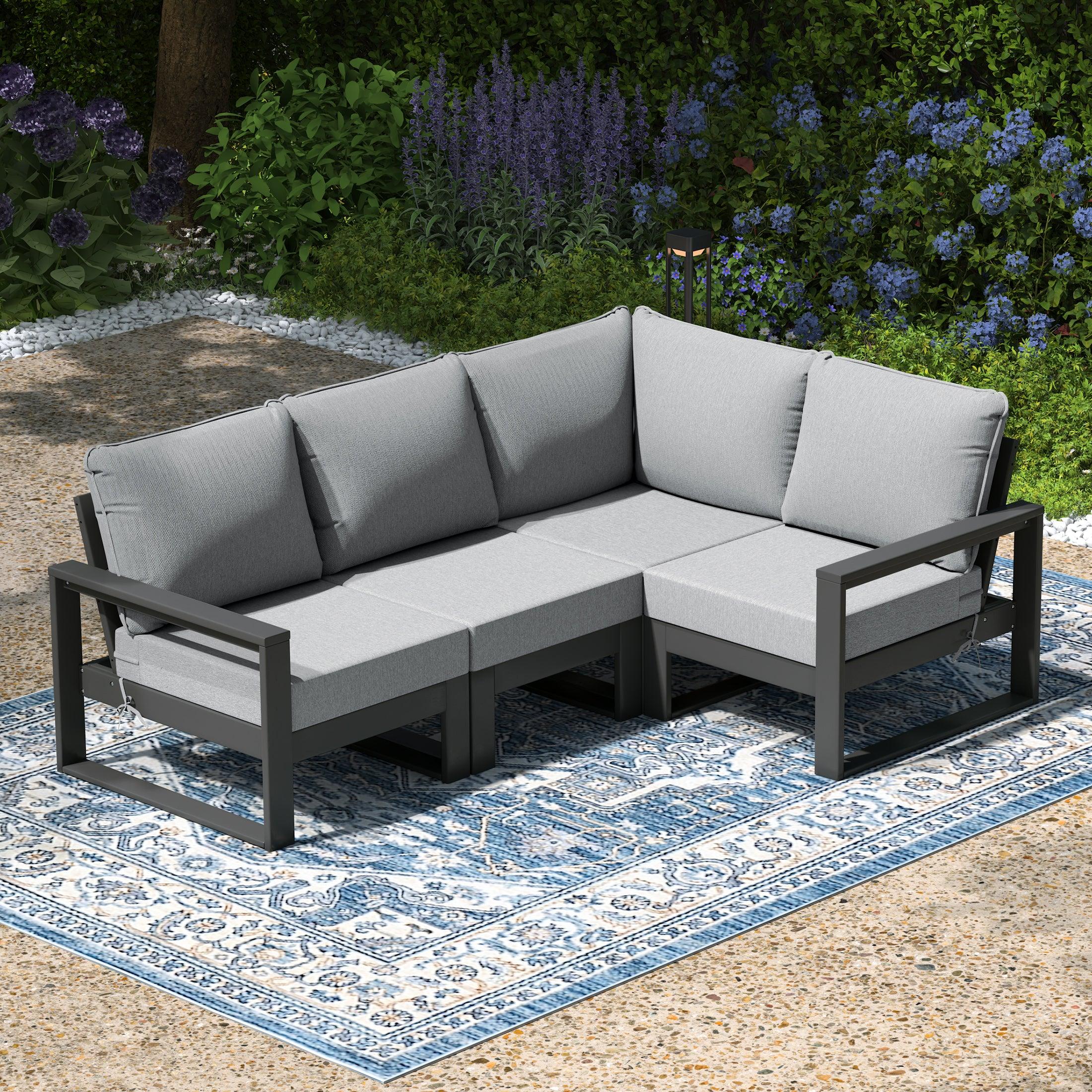Rockaway Outdoor 4-Piece HDPE L-Shaped Modular Patio Sofa Furniture Set