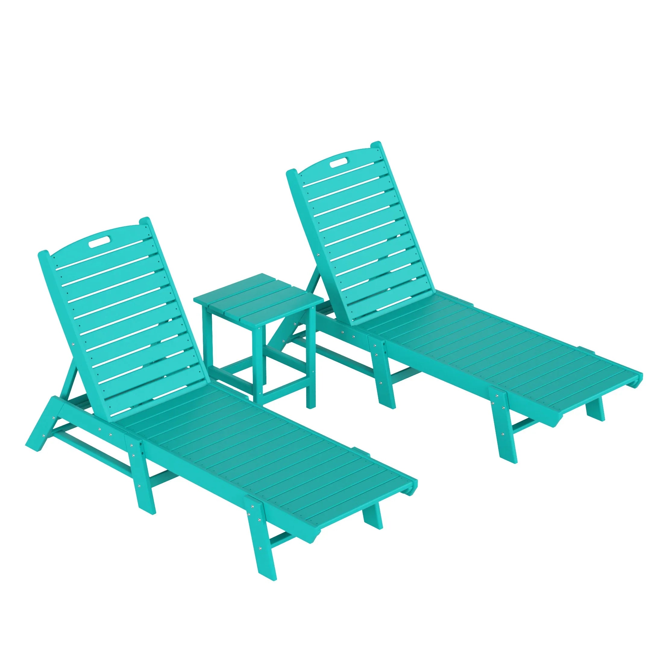 Paradise Poly Reclining Outdoor Patio Chaise Lounge Chair with Side Table Set