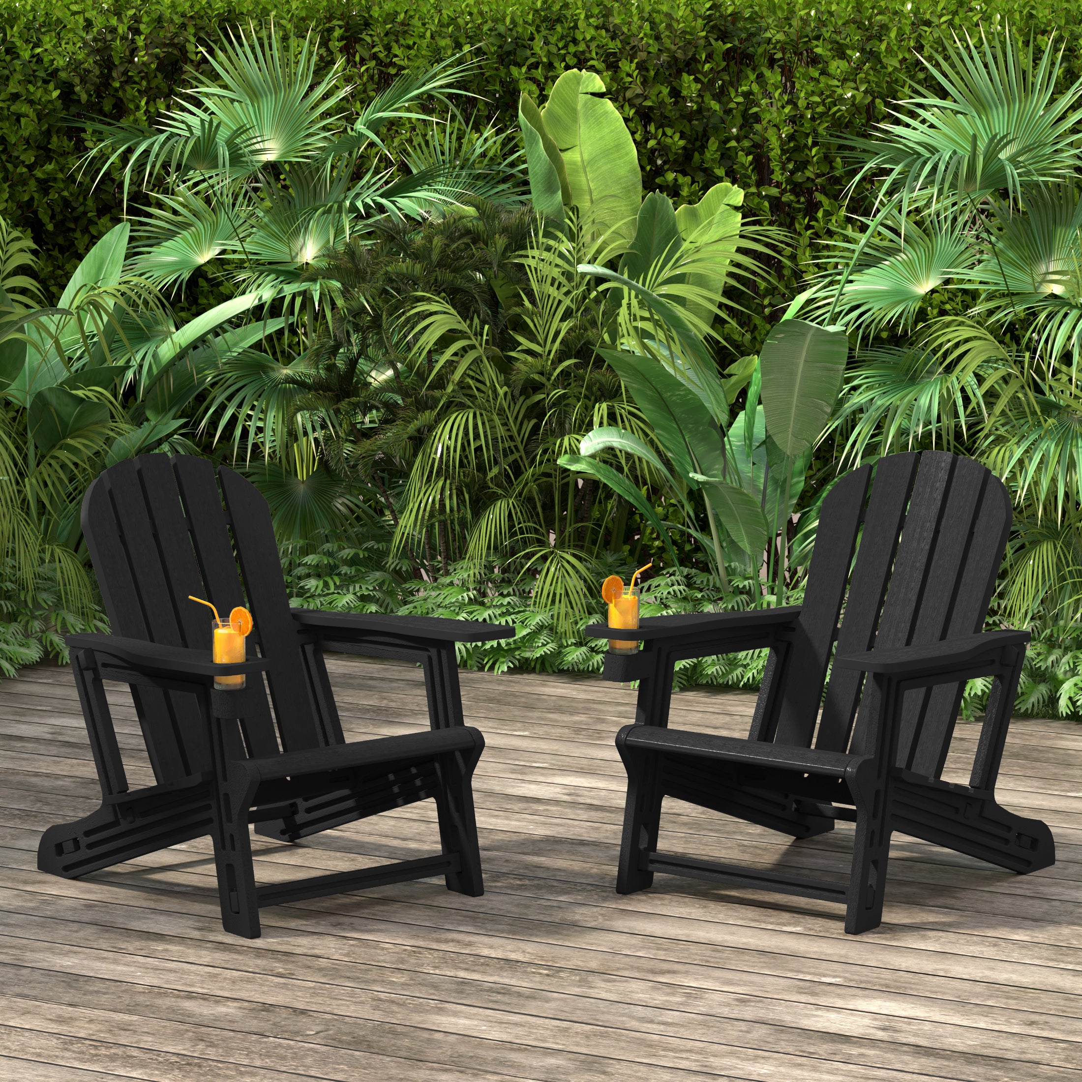 Cayman Tool-Free Assembly Outdoor Patio HDPE Plastic Adirondack Chair with Cup Holder (Set of 2)