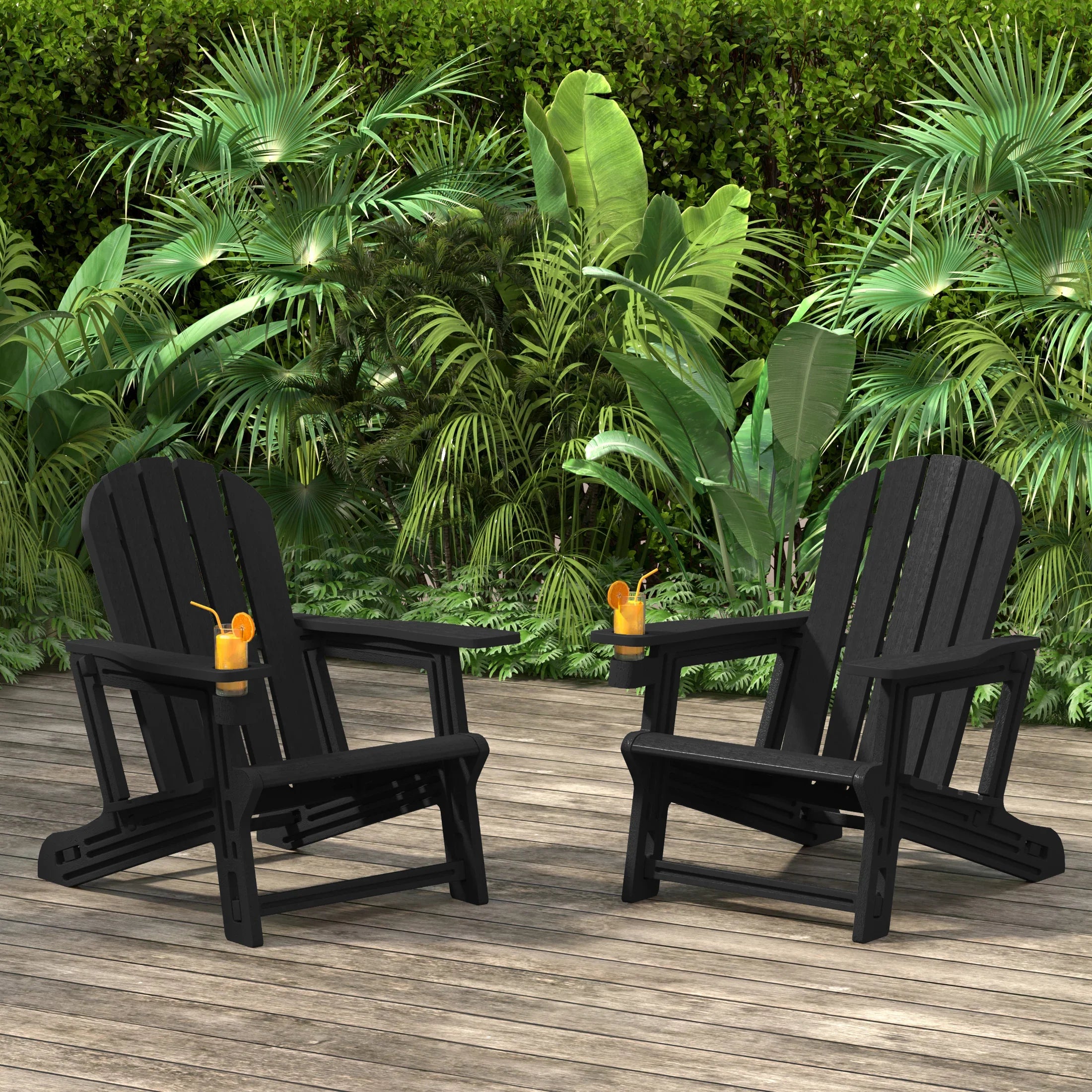 Cayman Tool-Free Assembly Outdoor Patio HDPE Plastic Adirondack Chair with Cup Holder (Set of 2)