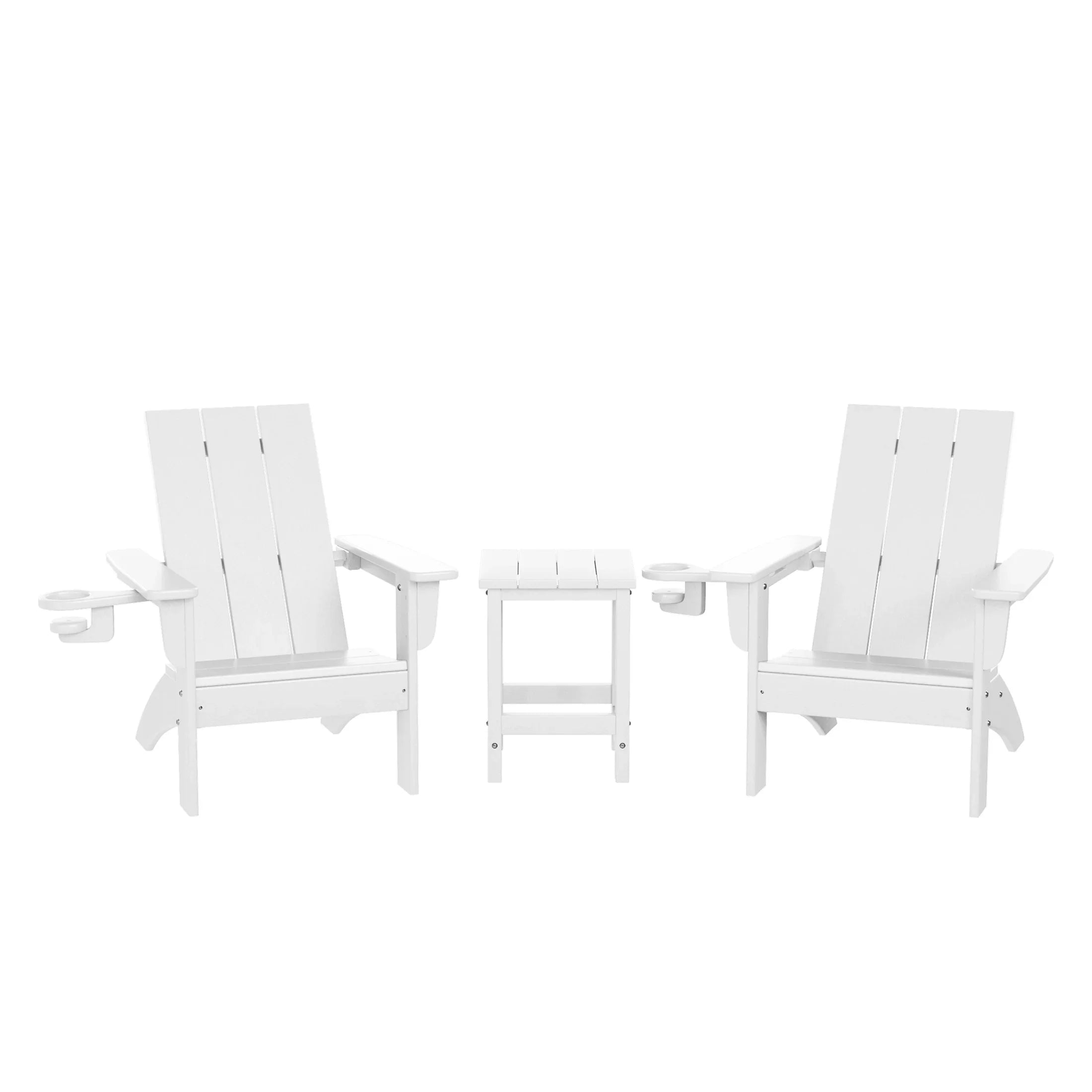 Palms 3-Piece Kids HDPE Modern Adirondack Chairs Set with Square Side Table and Cup Holders