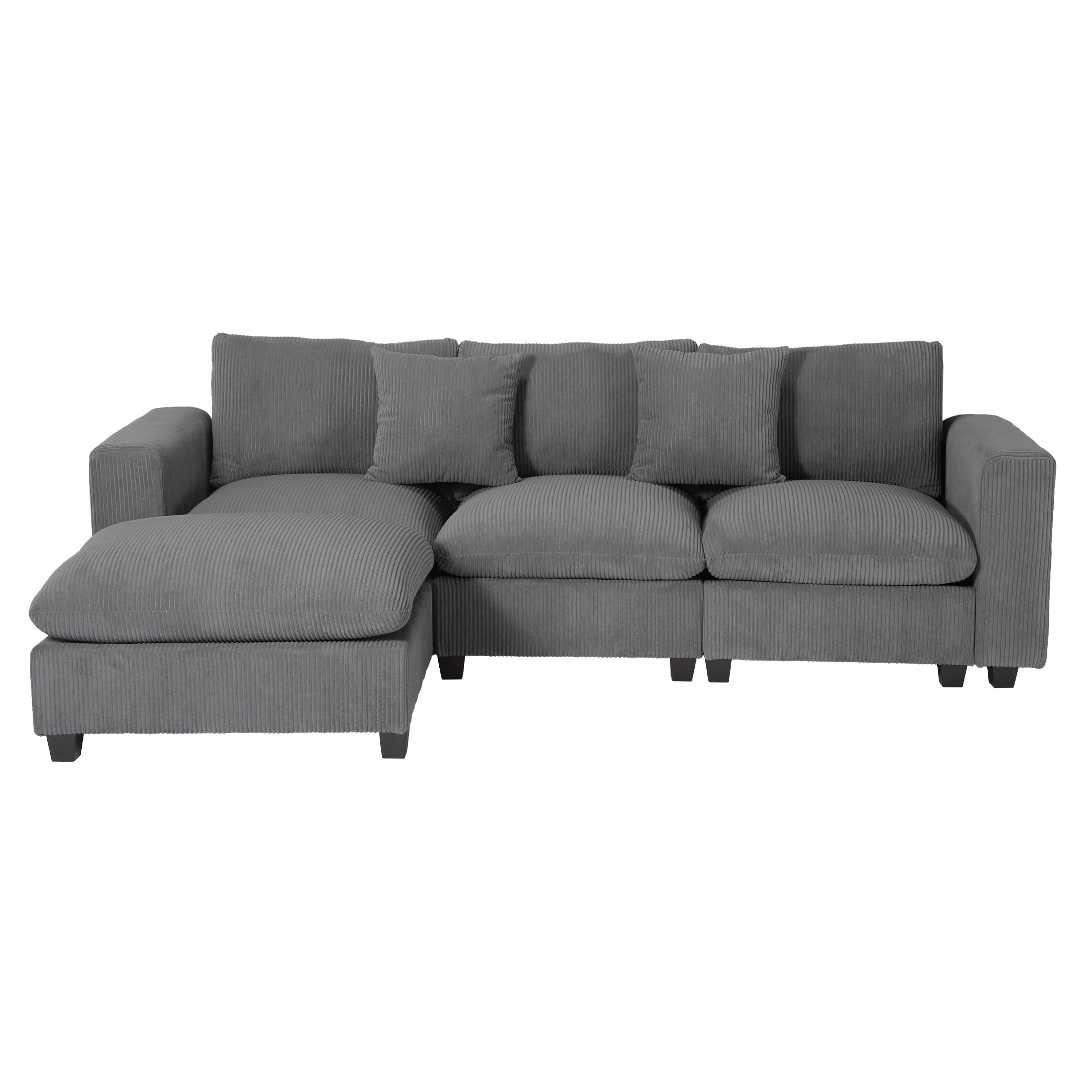 Ava 99" Modular Corduroy L-Shaped Sectional Sofa and Chaise With USB/Type-C Ports and Side Pockets