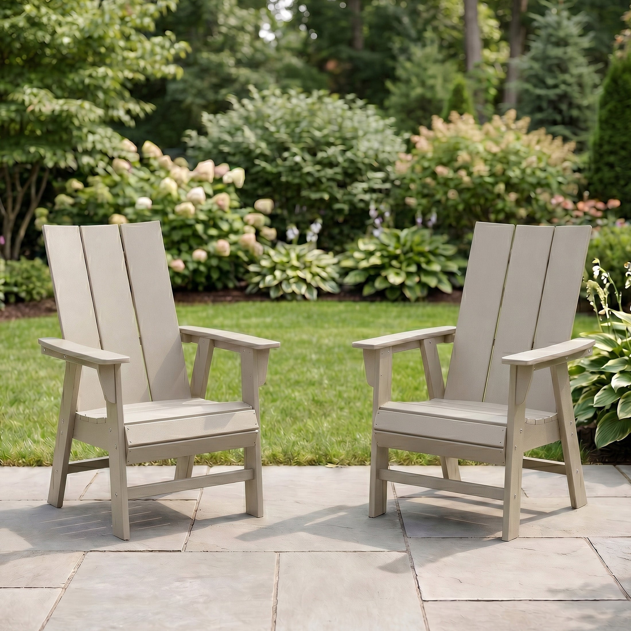 Palms Outdoor Patio HDPE Plastic Modern Adirondack Dining Chairs (Set of 2)