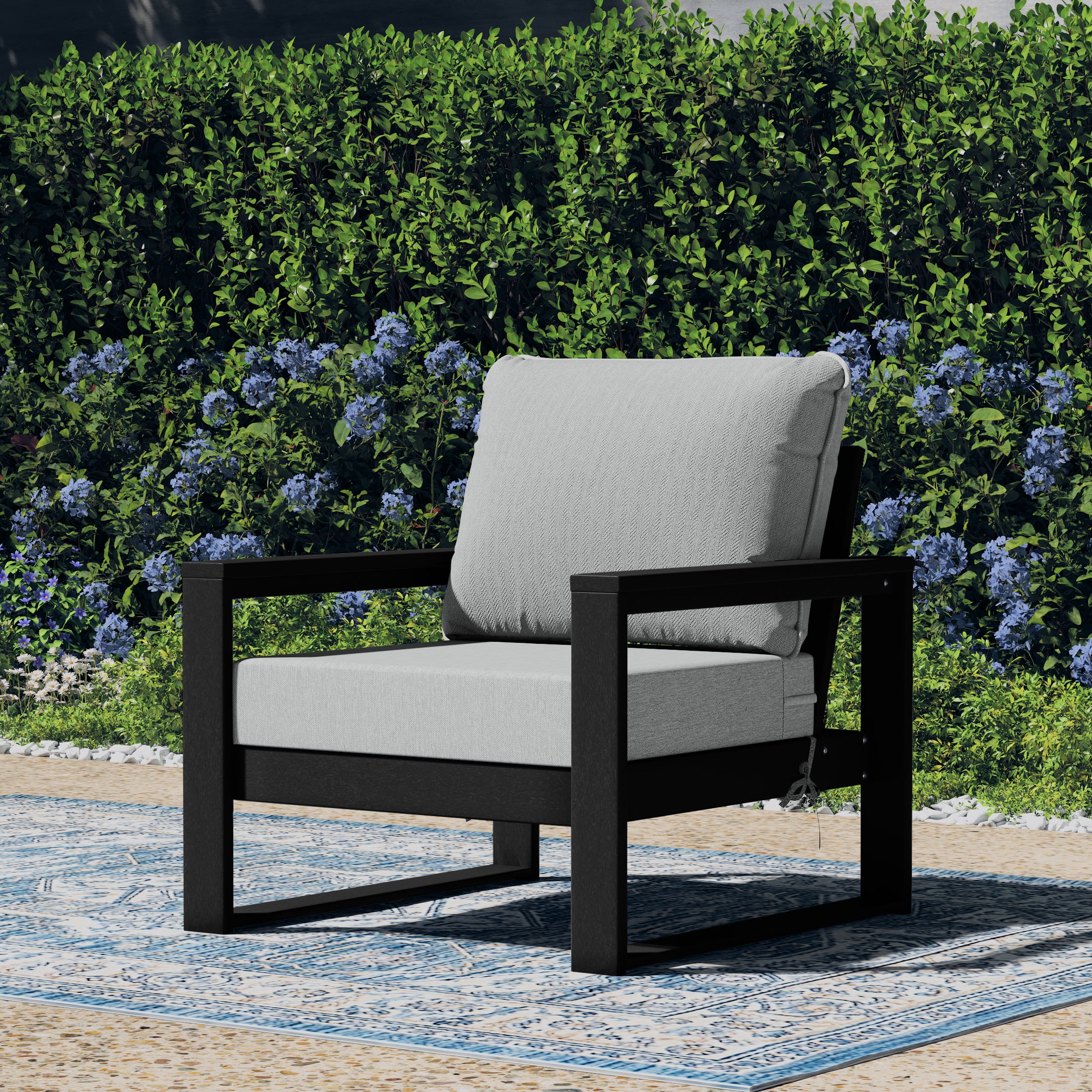 Rockaway Outdoor Modern HDPE Patio Club Chair with Waterproof Deep Seat Cushions