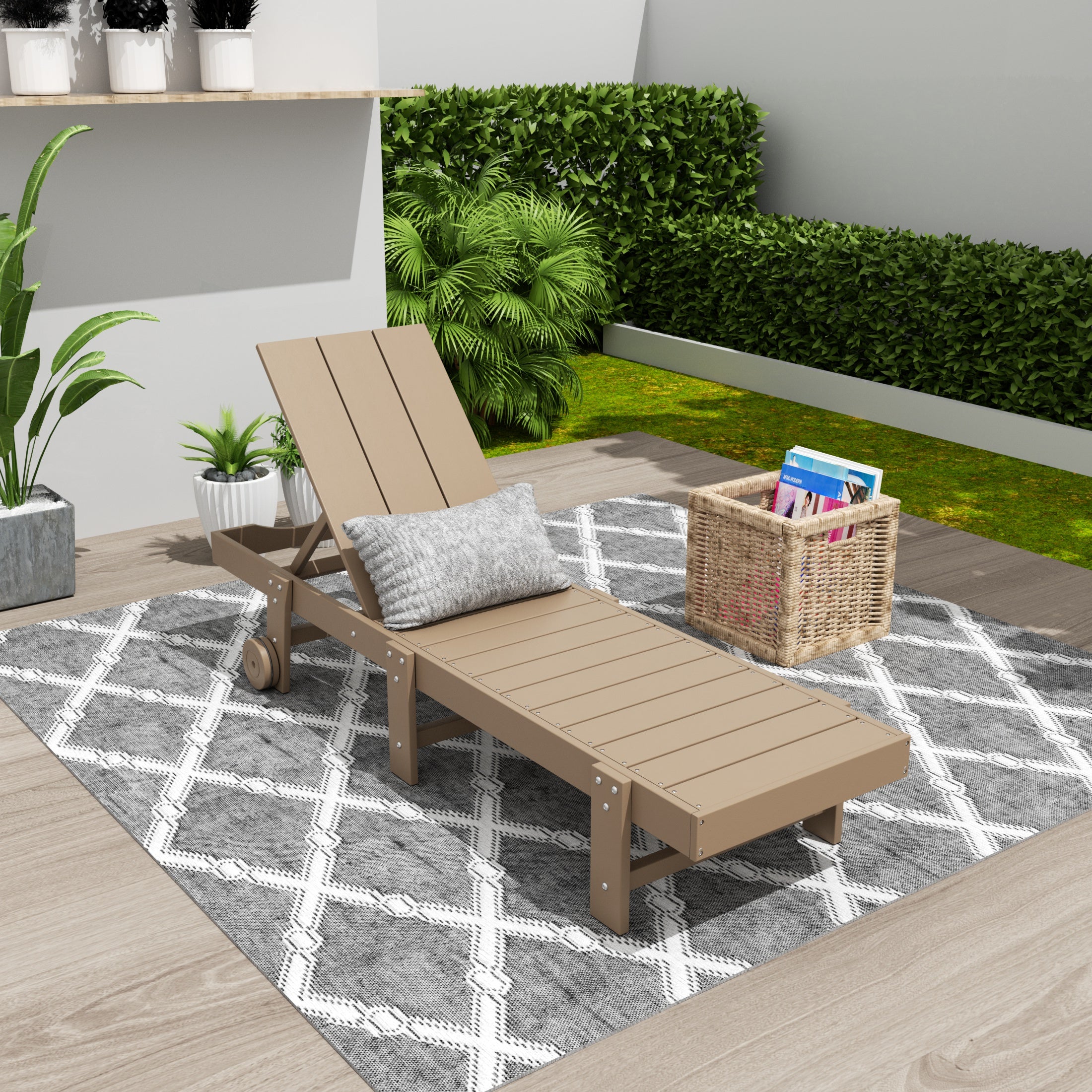 Palms Modern Poly Reclining Chaise Lounge With Wheels