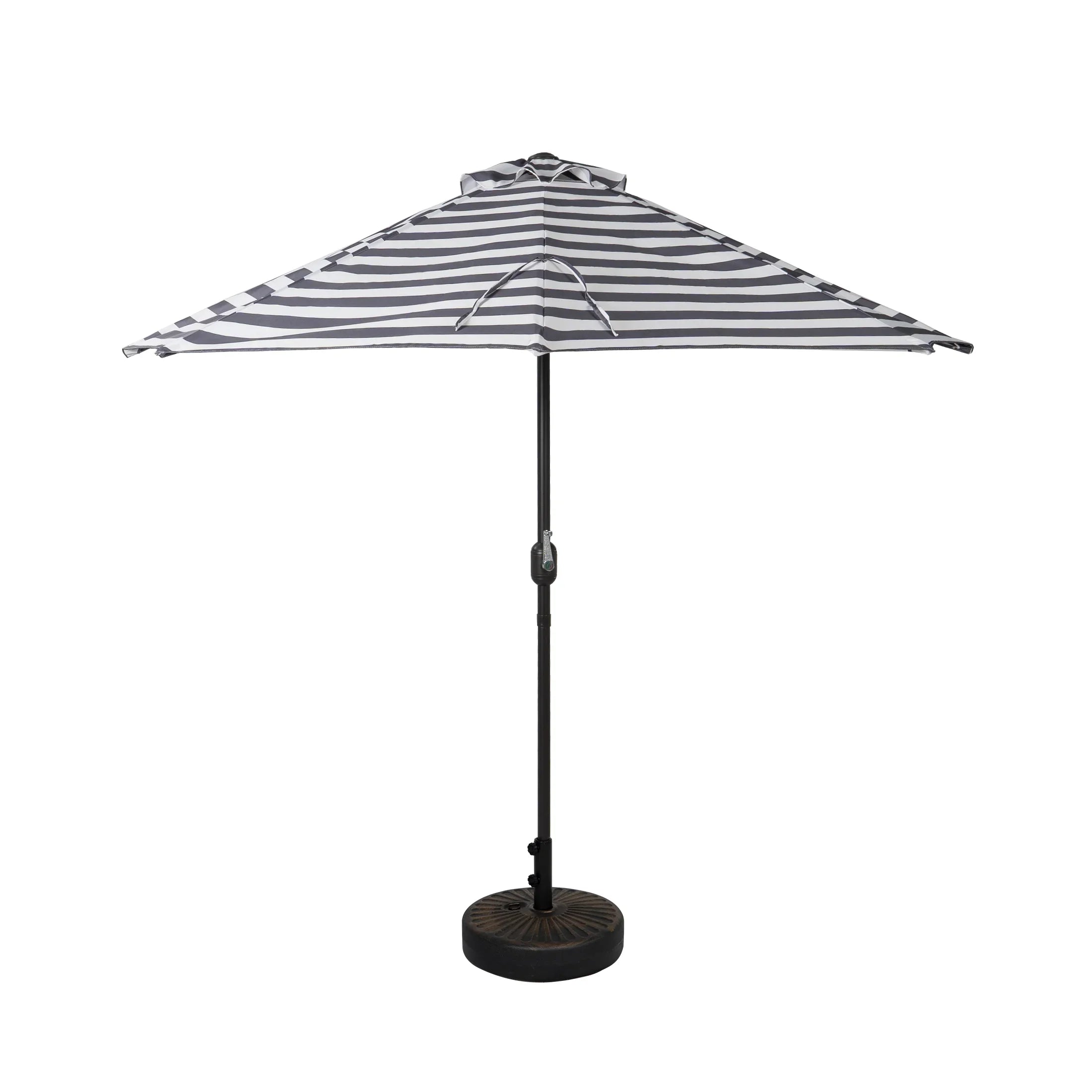 Easton 9 ft. Aluminum Half Market Crank Lift Patio Umbrella with Base