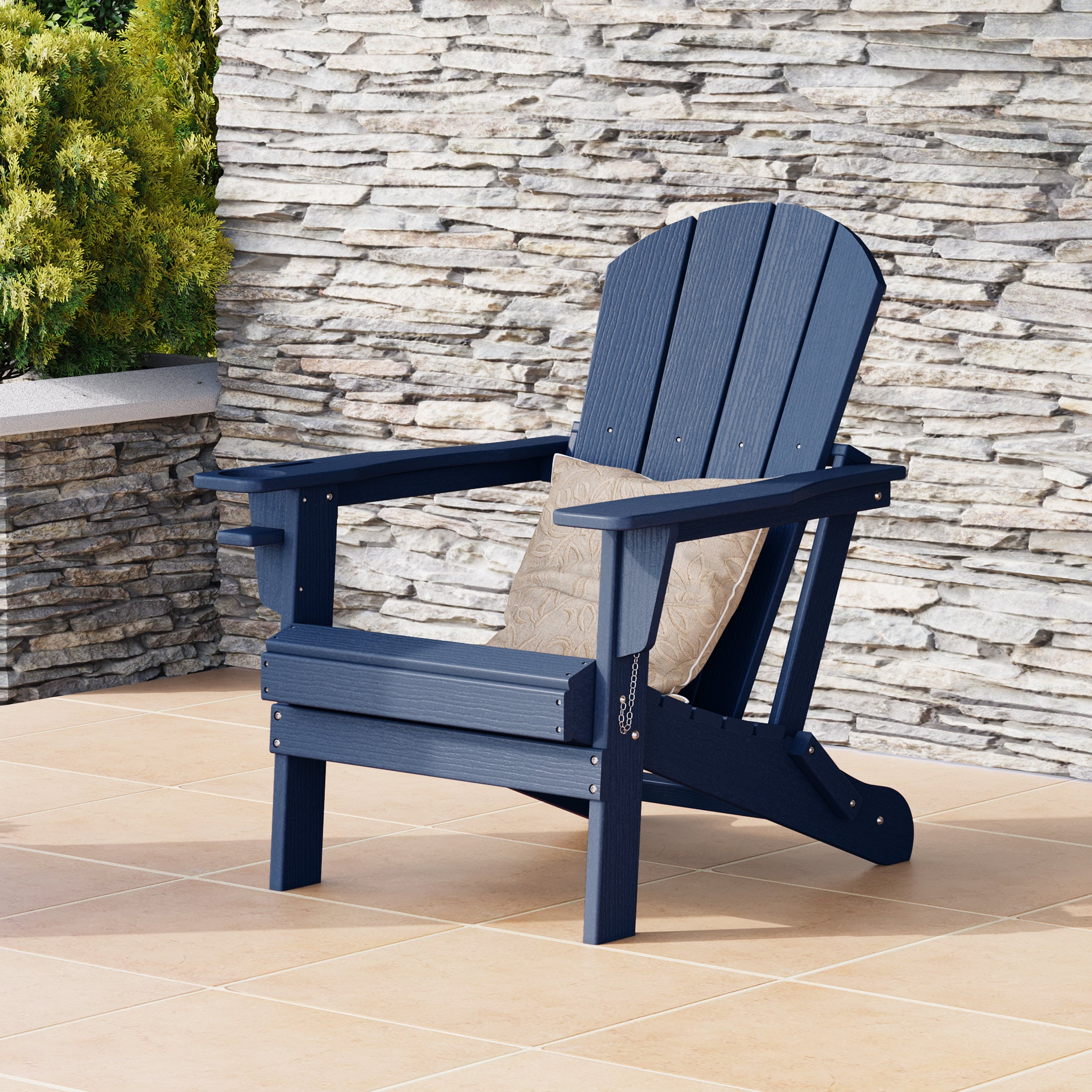 Rockport Outdoor Patio HDPE Resin Adirondack Chair With Cup Holder and Phone Holder