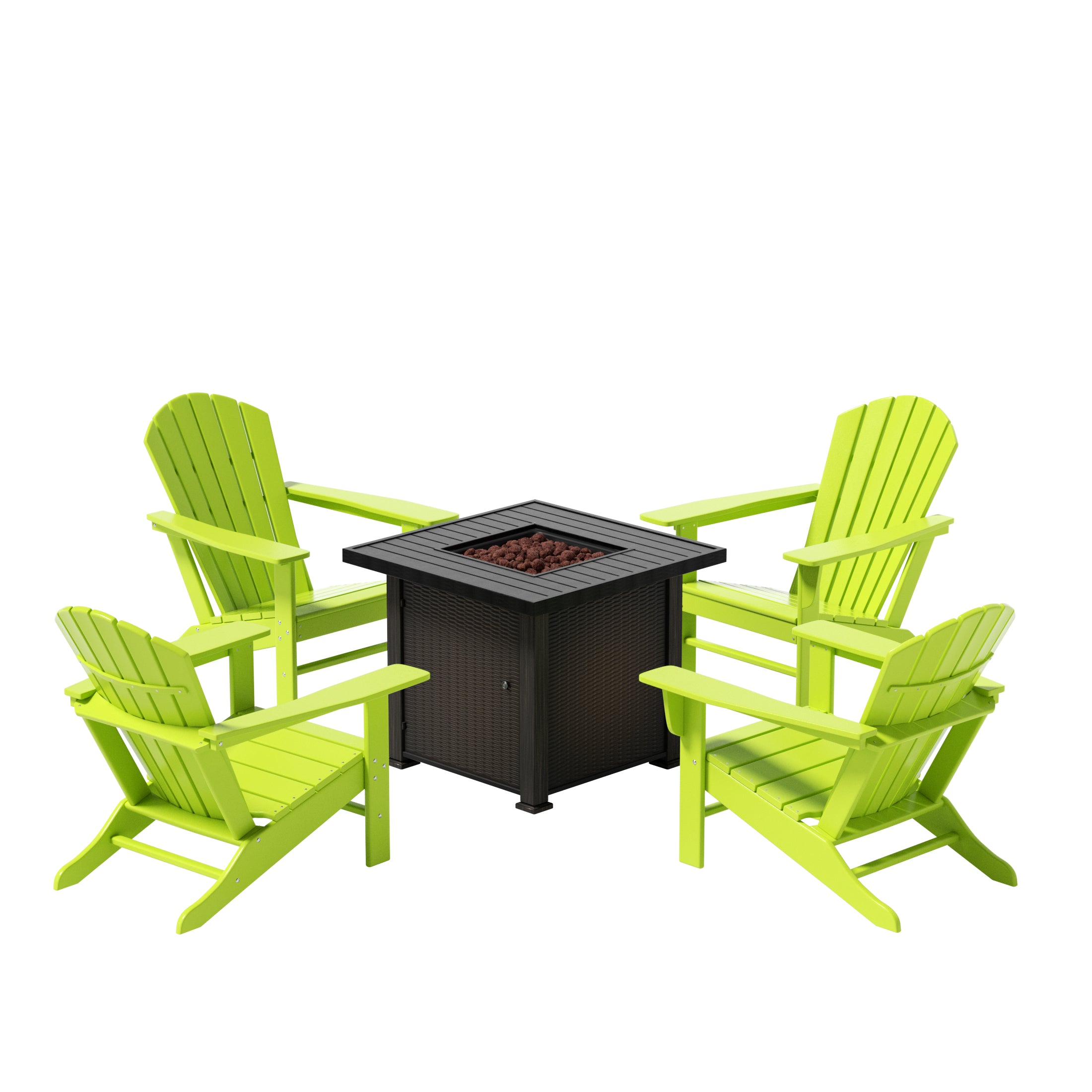 Portside Dylan Outdoor Patio Adirondack Chair With Square Fire Pit Table Sets