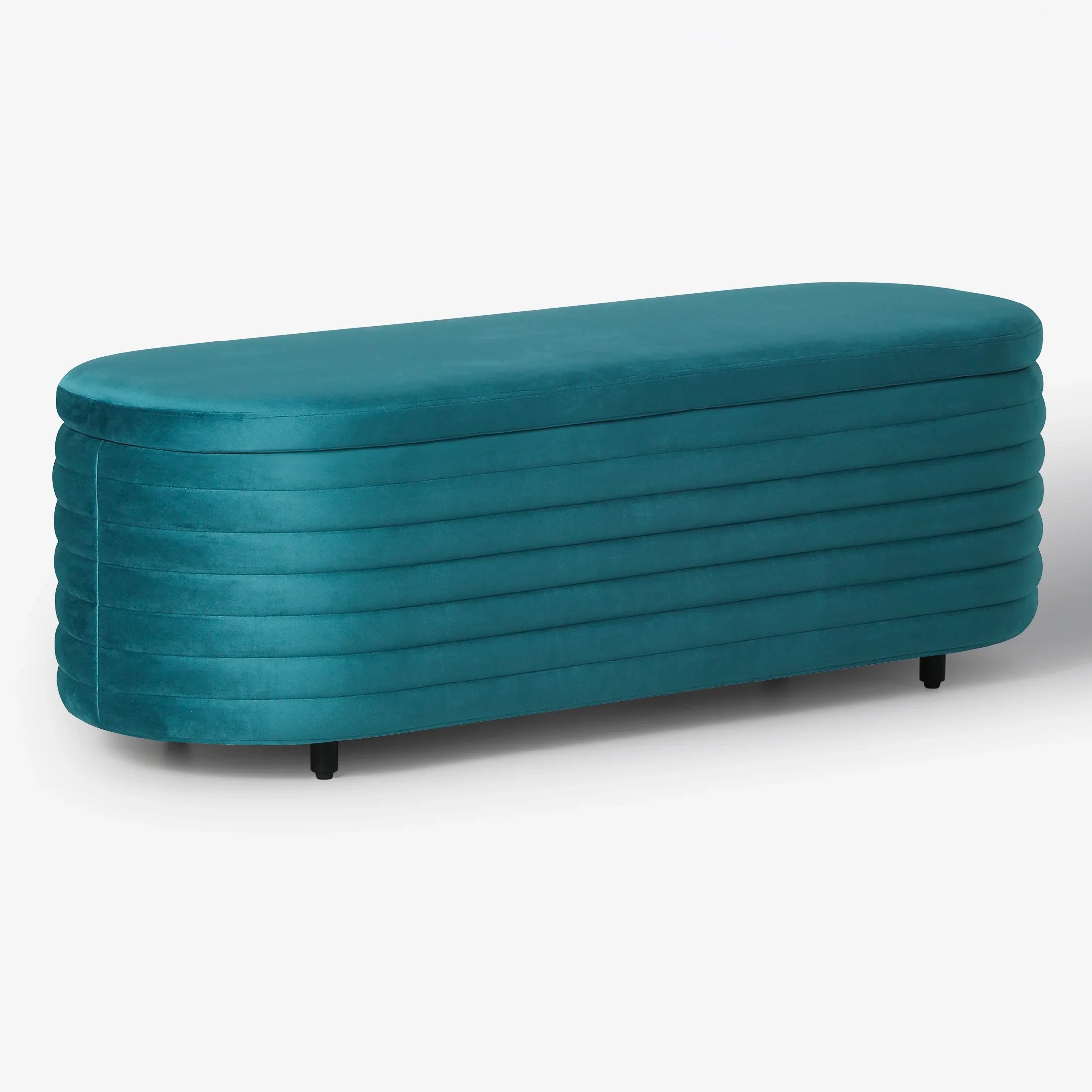 Alaia 54" Wide Mid-Century Modern Upholstered Velvet Tufted Oval Storage Ottoman Bench