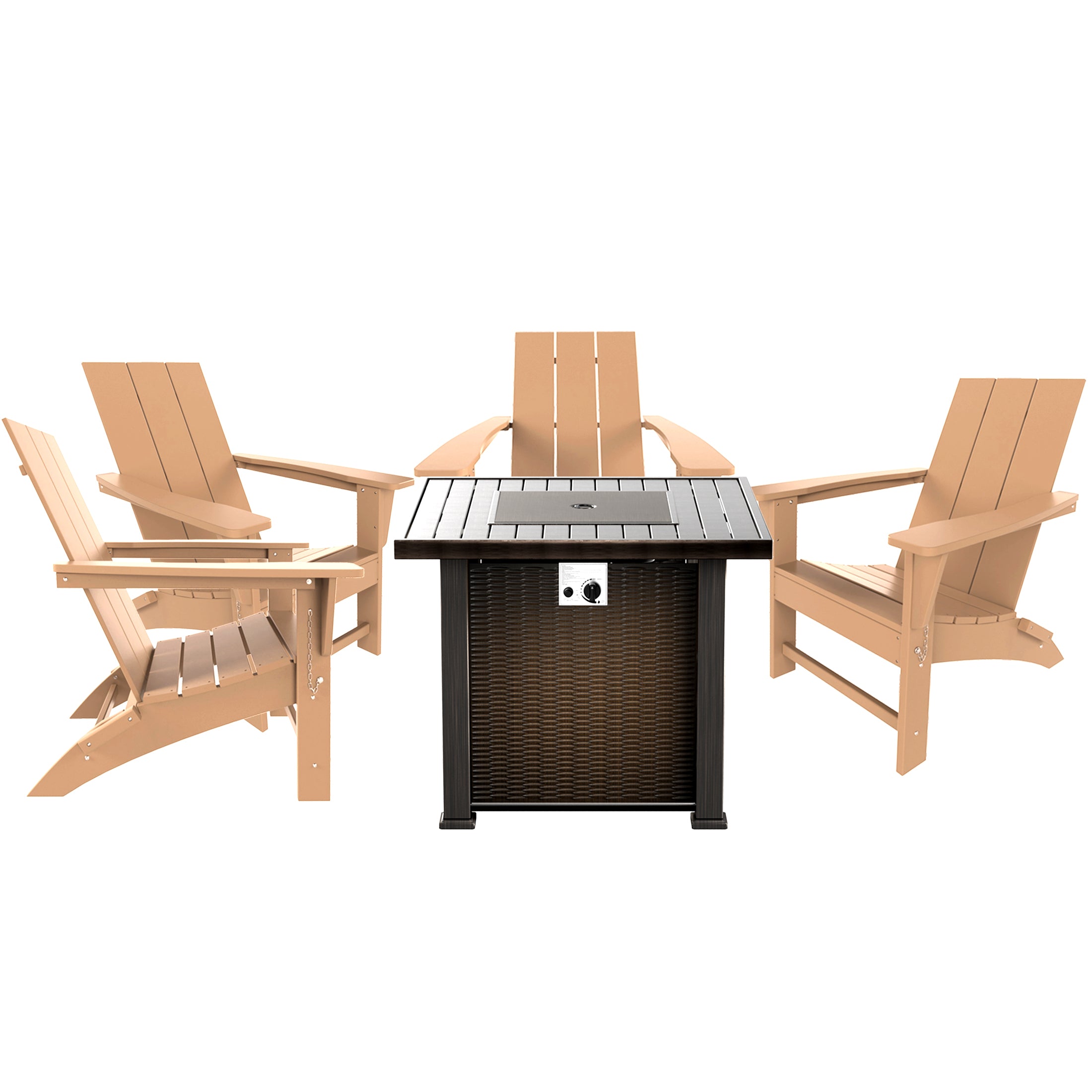 Palms Modern Folding Poly Adirondack Chair With Square Fire Pit Table