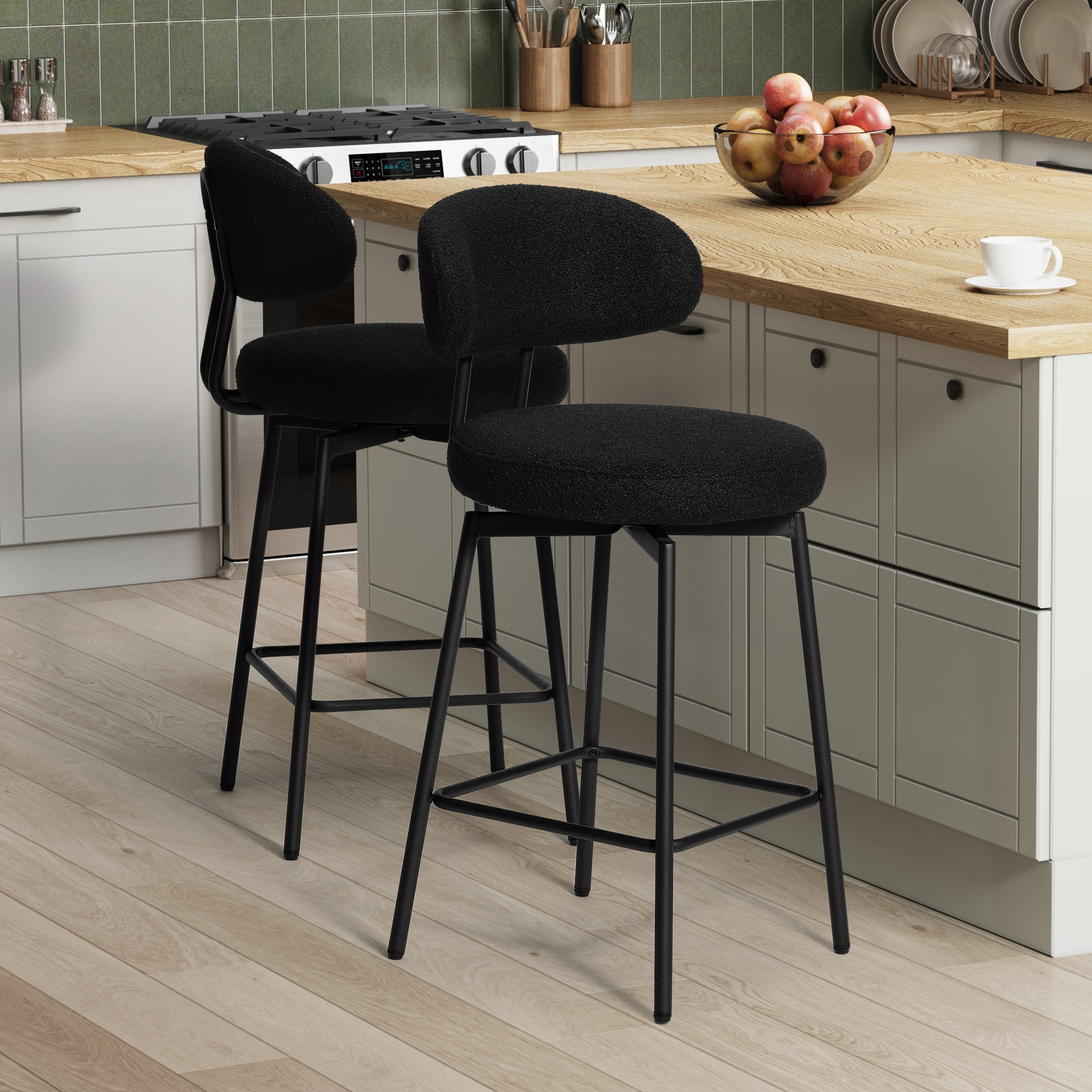 Celine Modern Upholstered Sherpa Fabric Counter Height Bar Stools with Back (Set of 2)