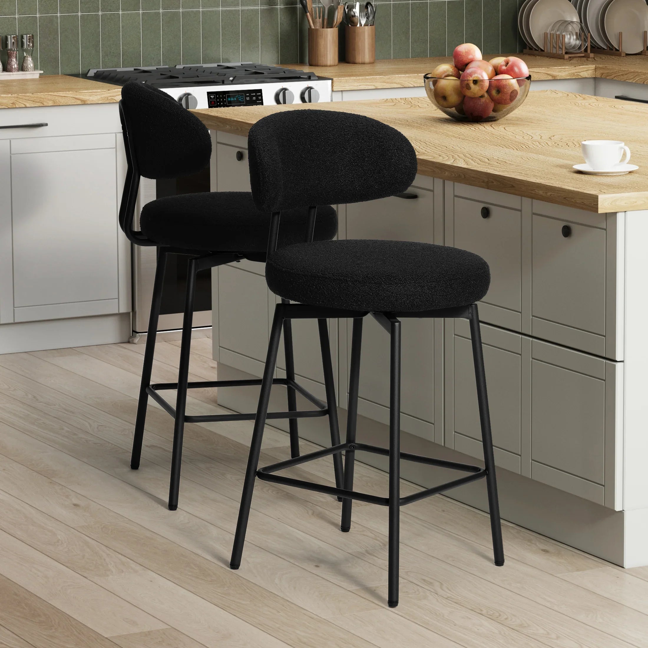 Celine Modern Upholstered Sherpa Fabric Counter Height Bar Stools with Back (Set of 2)