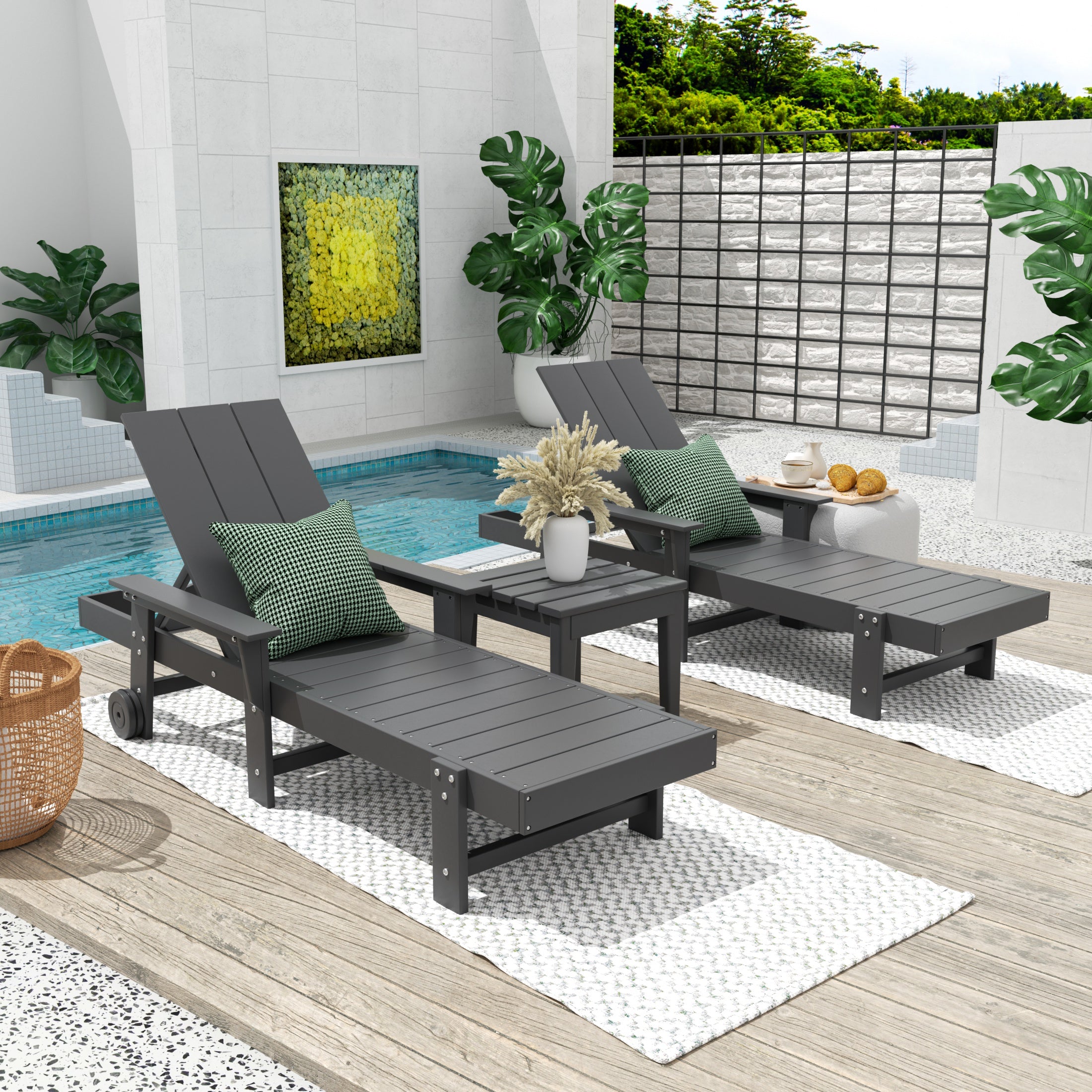 Palms Modern Poly Reclining Chaise Lounge Set with Side Table