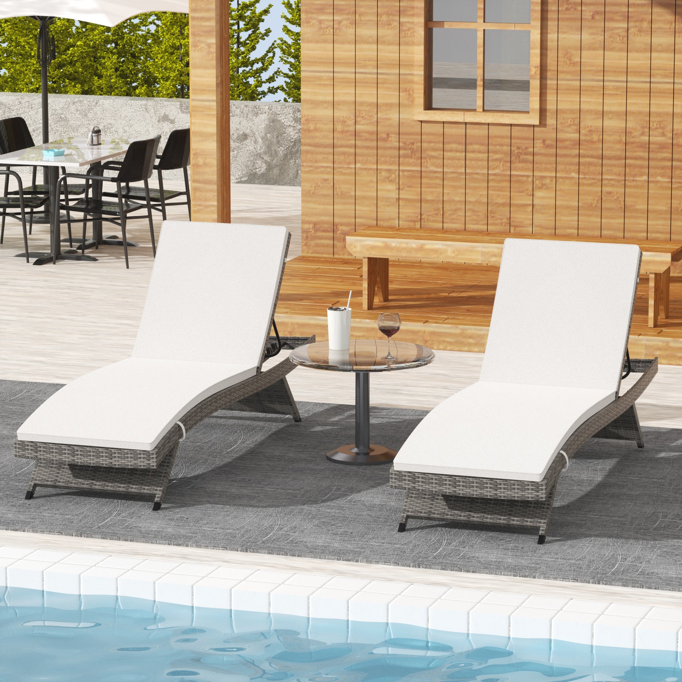 Bahama Grey Rattan Wicker Outdoor Chaise Lounge with Cushion (Set of 2)