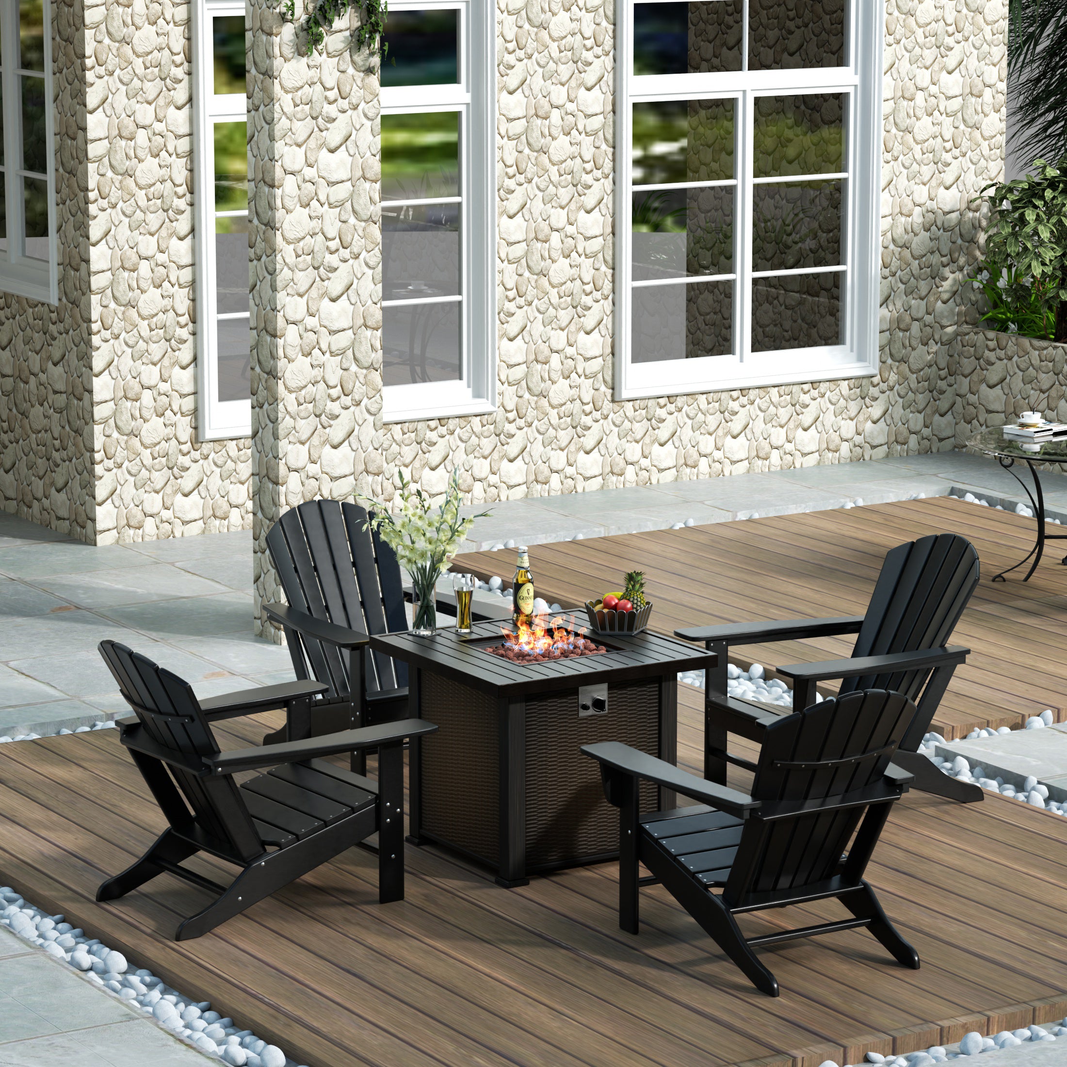 Portside Dylan Outdoor Patio Adirondack Chair With Square Fire Pit Table Sets