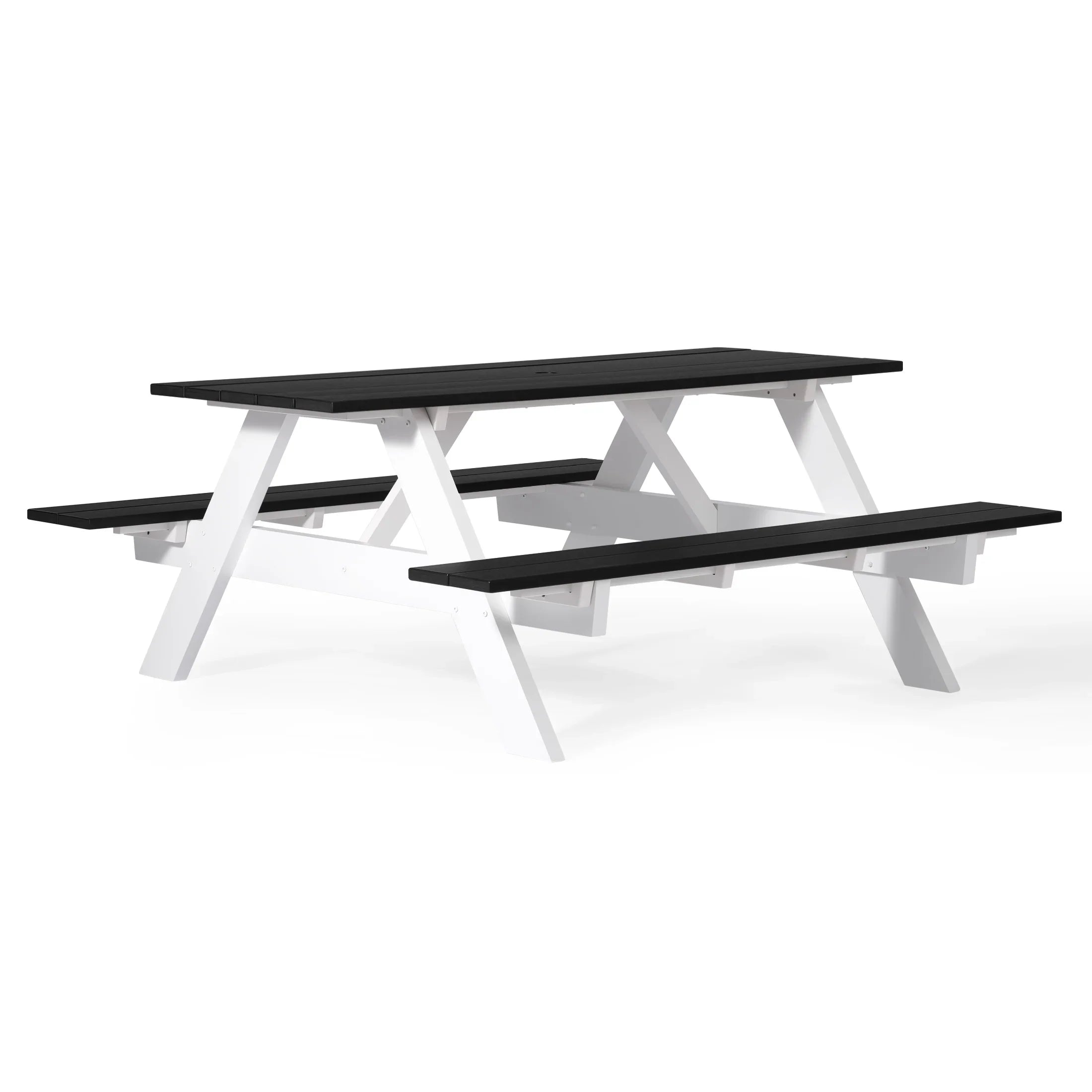 Macon Outdoor 70" HDPE Plastic Picnic Table Bench With Umbrella Hole