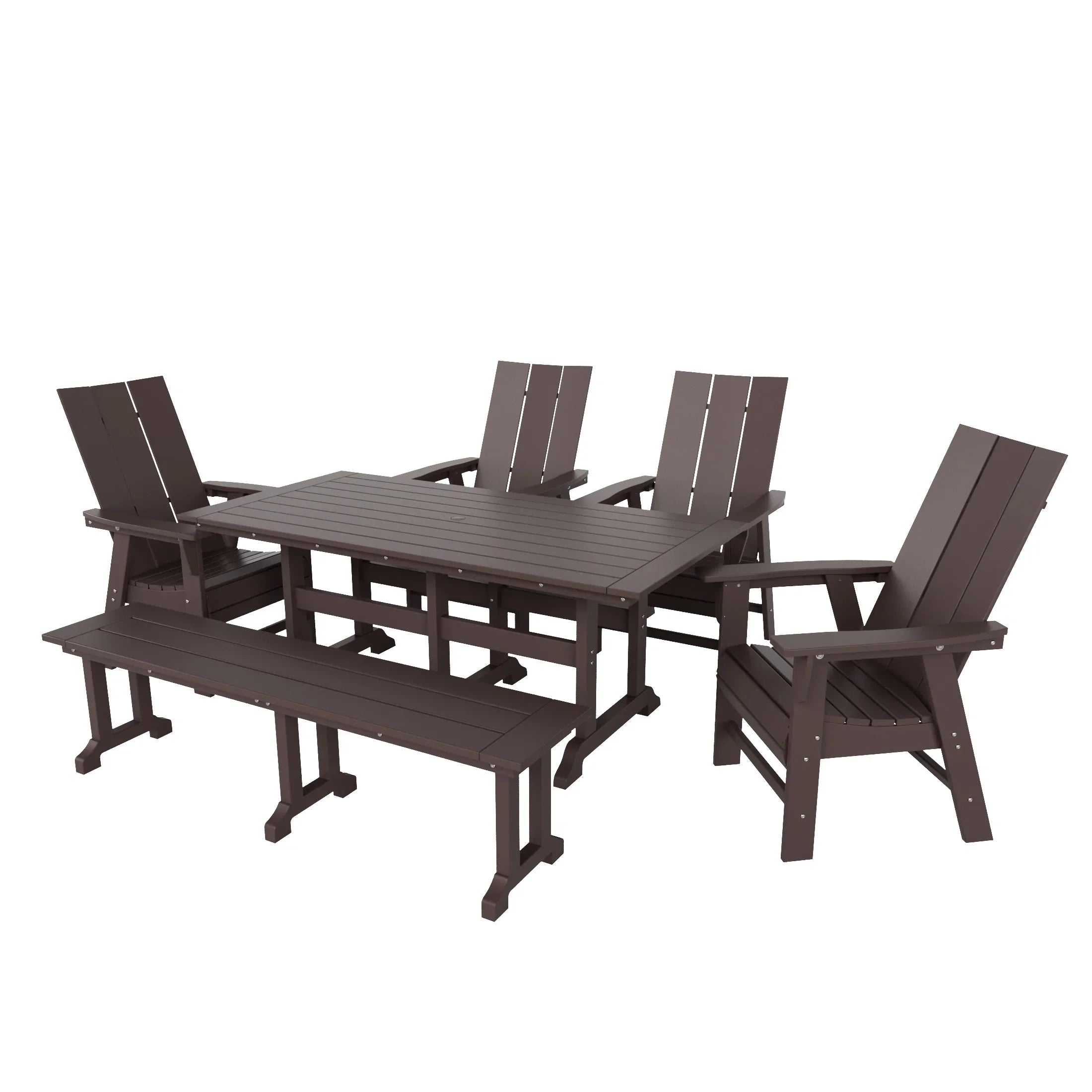 Palms 6 Piece Outdoor Patio Dining Table and Armchair Dining Bench Set