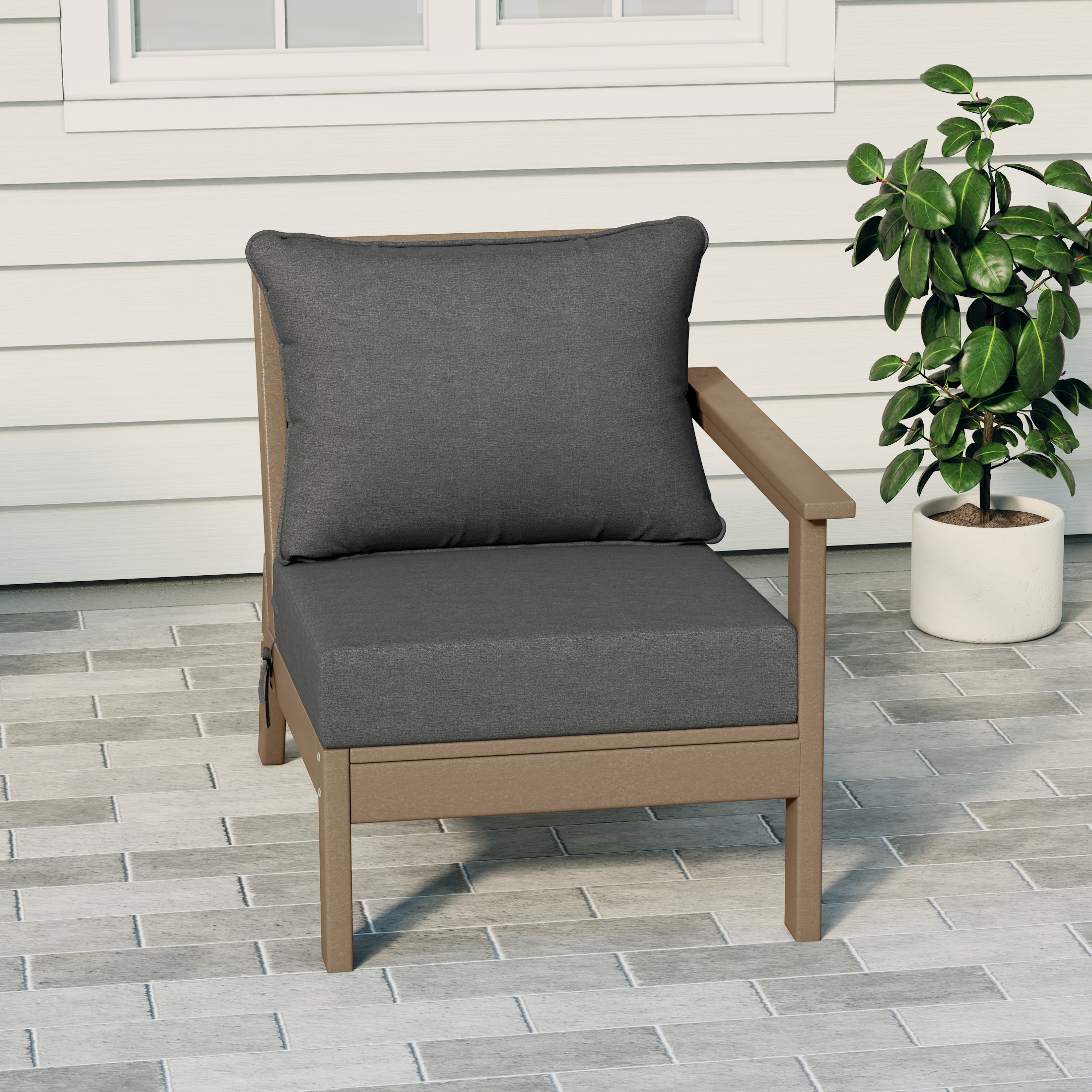Portsmouth Outdoor Patio HDPE Right Arm Sectional Corner Club Chair with Patio Cushions