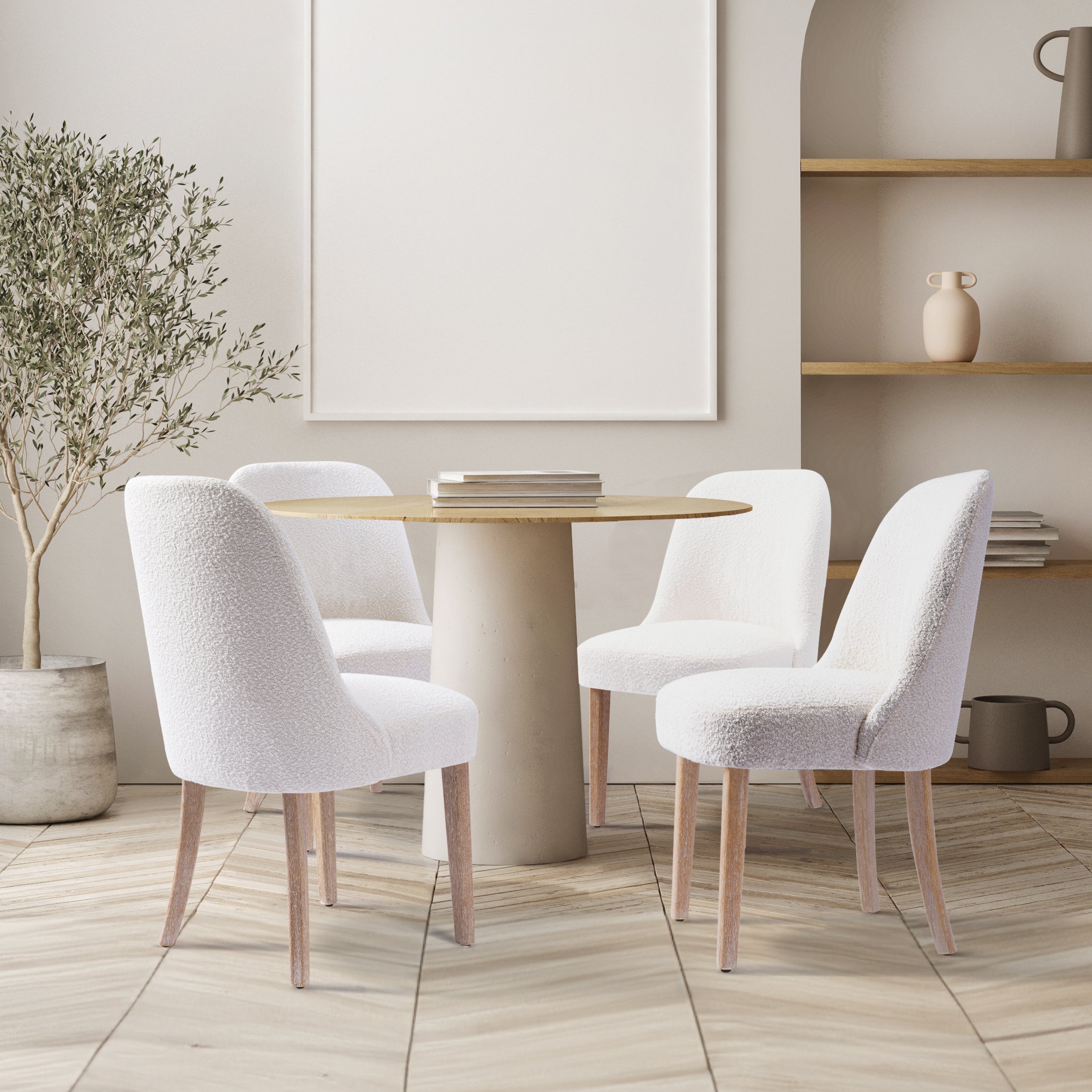 Amélie Mid-Century Modern Upholstered Boucle Dining Chair (Set of 4)