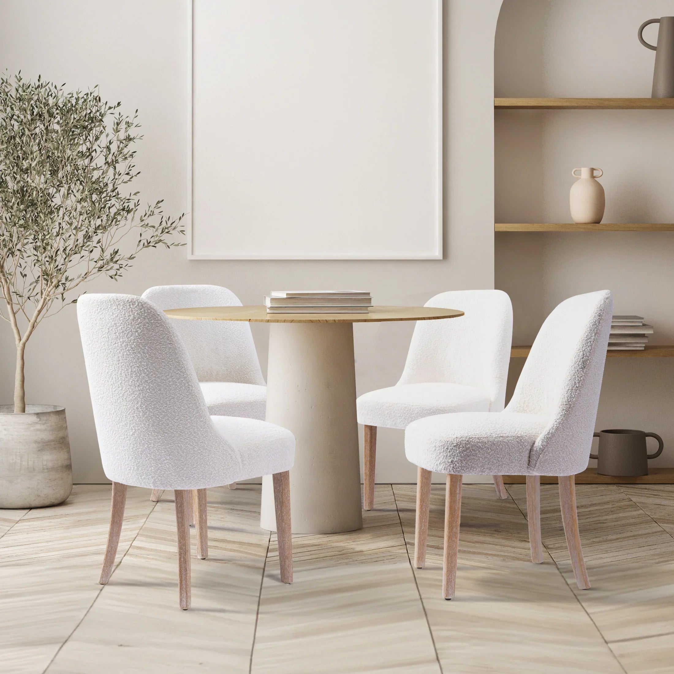 Amélie Mid-Century Modern Upholstered Boucle Dining Chair (Set of 4)
