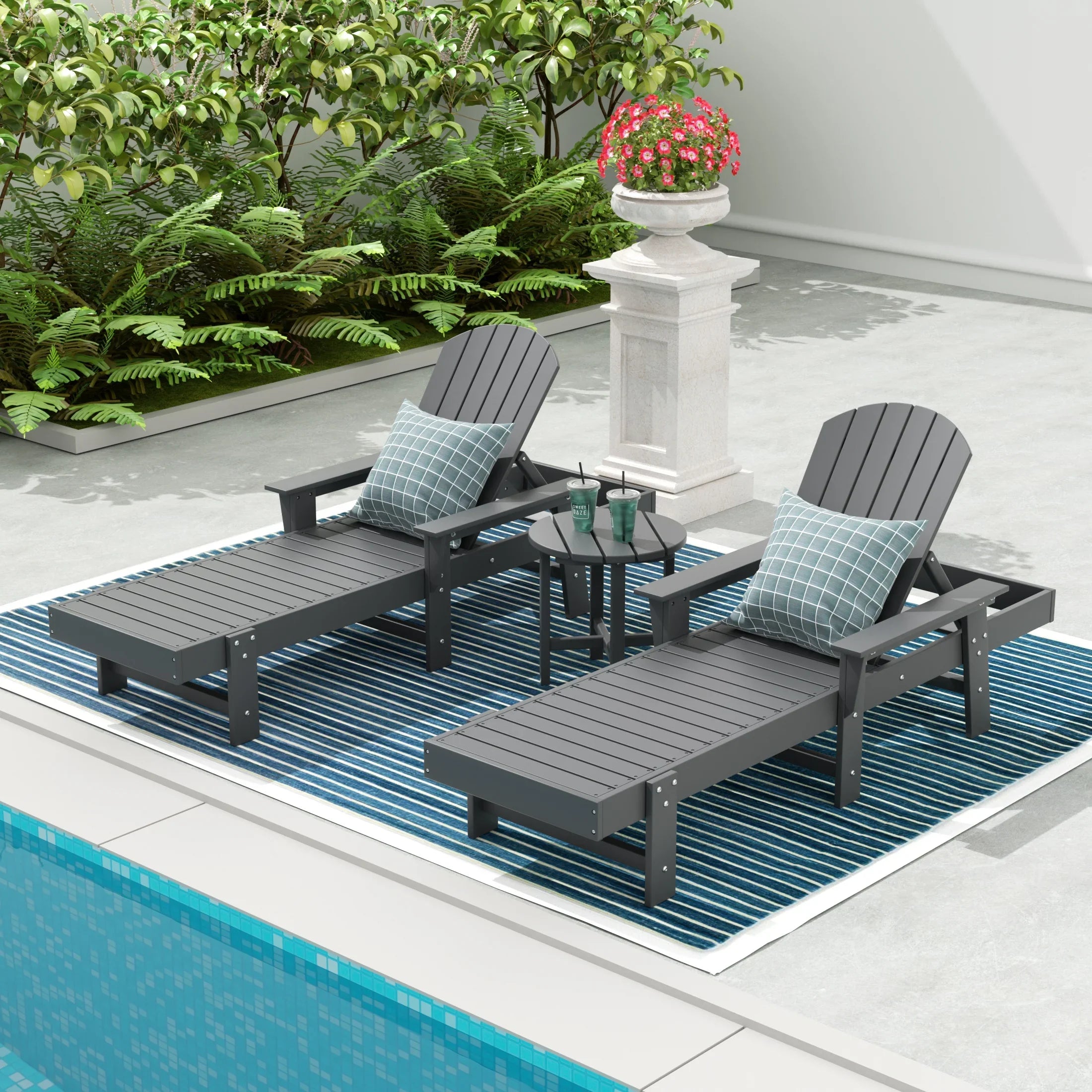 Portside 3 Piece Adirondack Poly Reclining Chaise Lounge With Arms