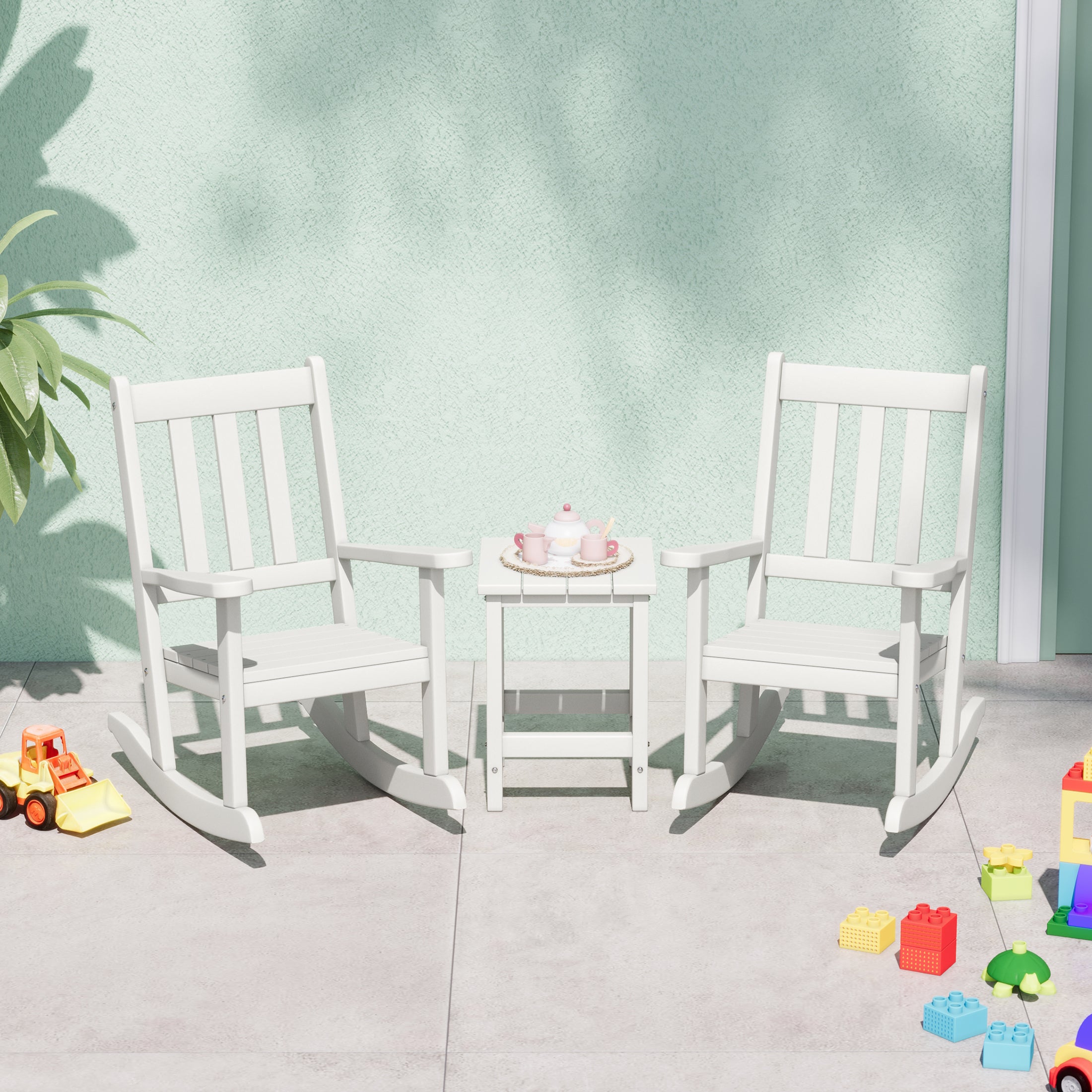 Paradise 3-Piece Kids Outdoor Rocking Chairs Set With Kids Square Side Table