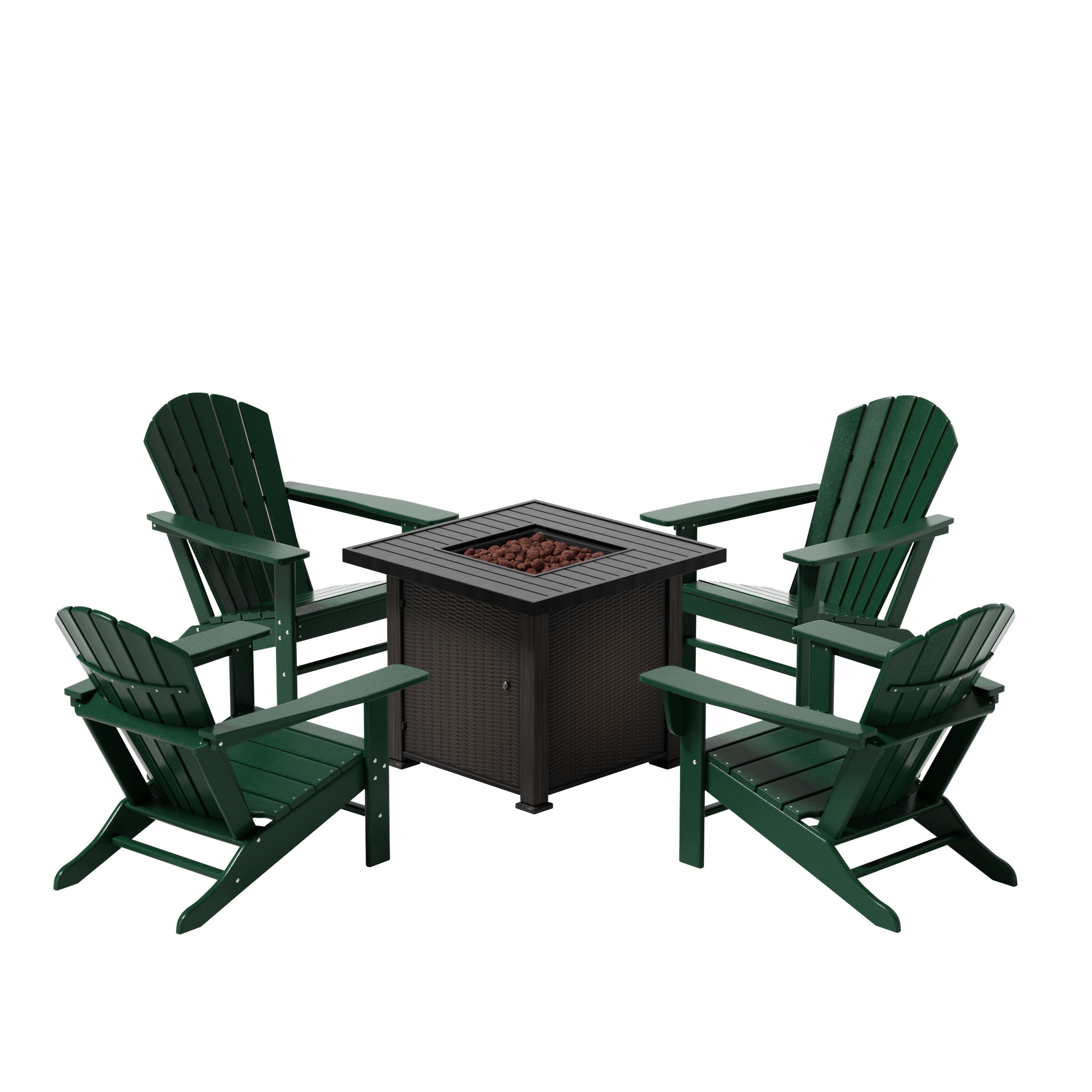 Portside Dylan Outdoor Patio Adirondack Chair With Square Fire Pit Table Sets