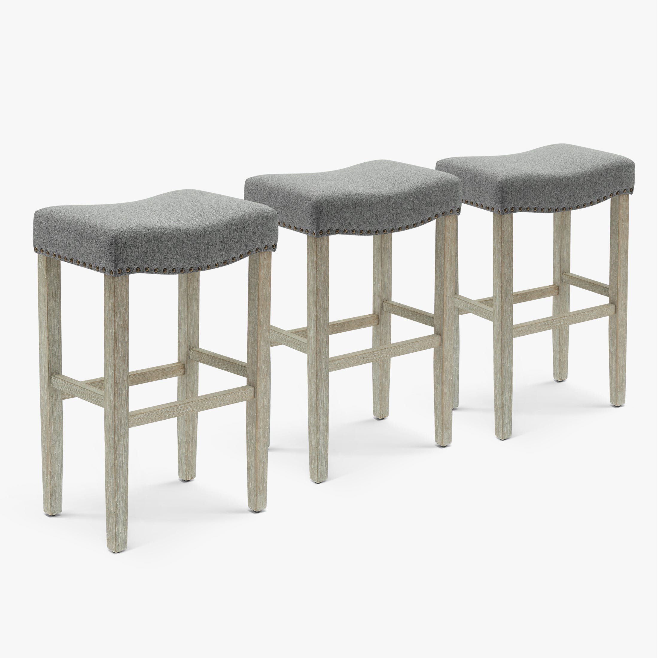 Bulmon 29" Upholstered Saddle Seat Antique Gray Counter Stool (Set of 3)