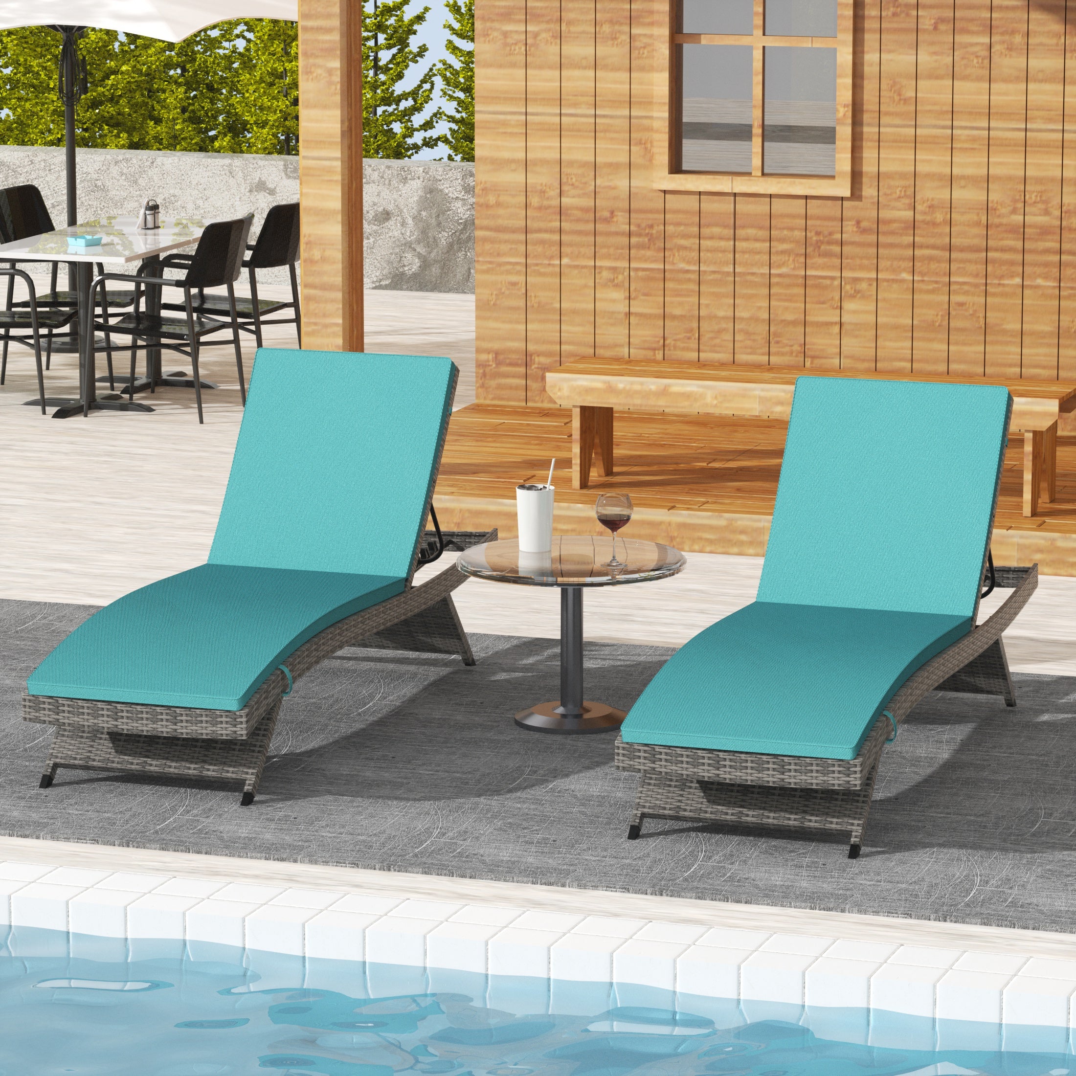 Bahama Grey Rattan Wicker Outdoor Chaise Lounge with Cushion (Set of 2)