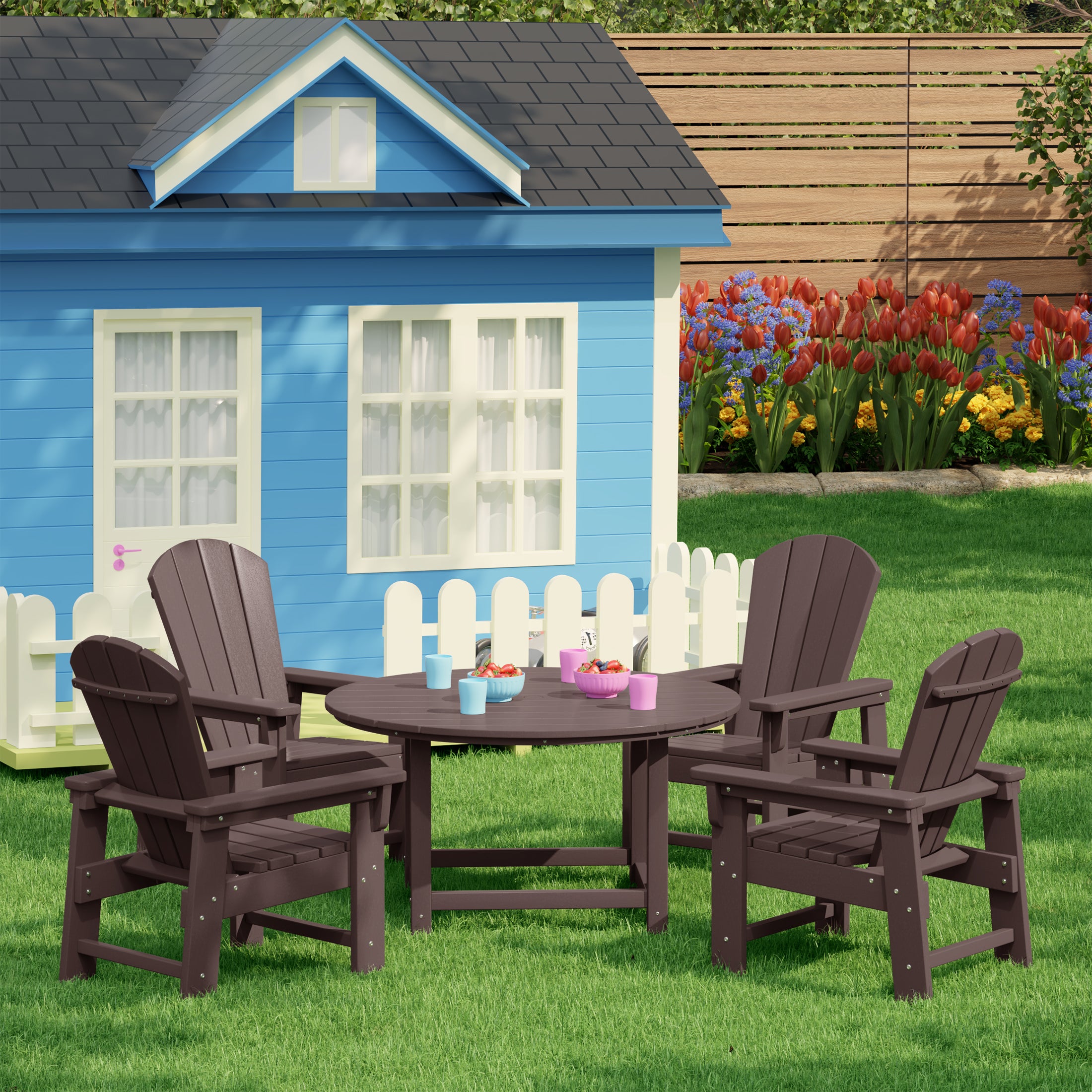 Paradise Kids 5-Piece HDPE Outdoor Patio Round Dining Table and Chairs Set