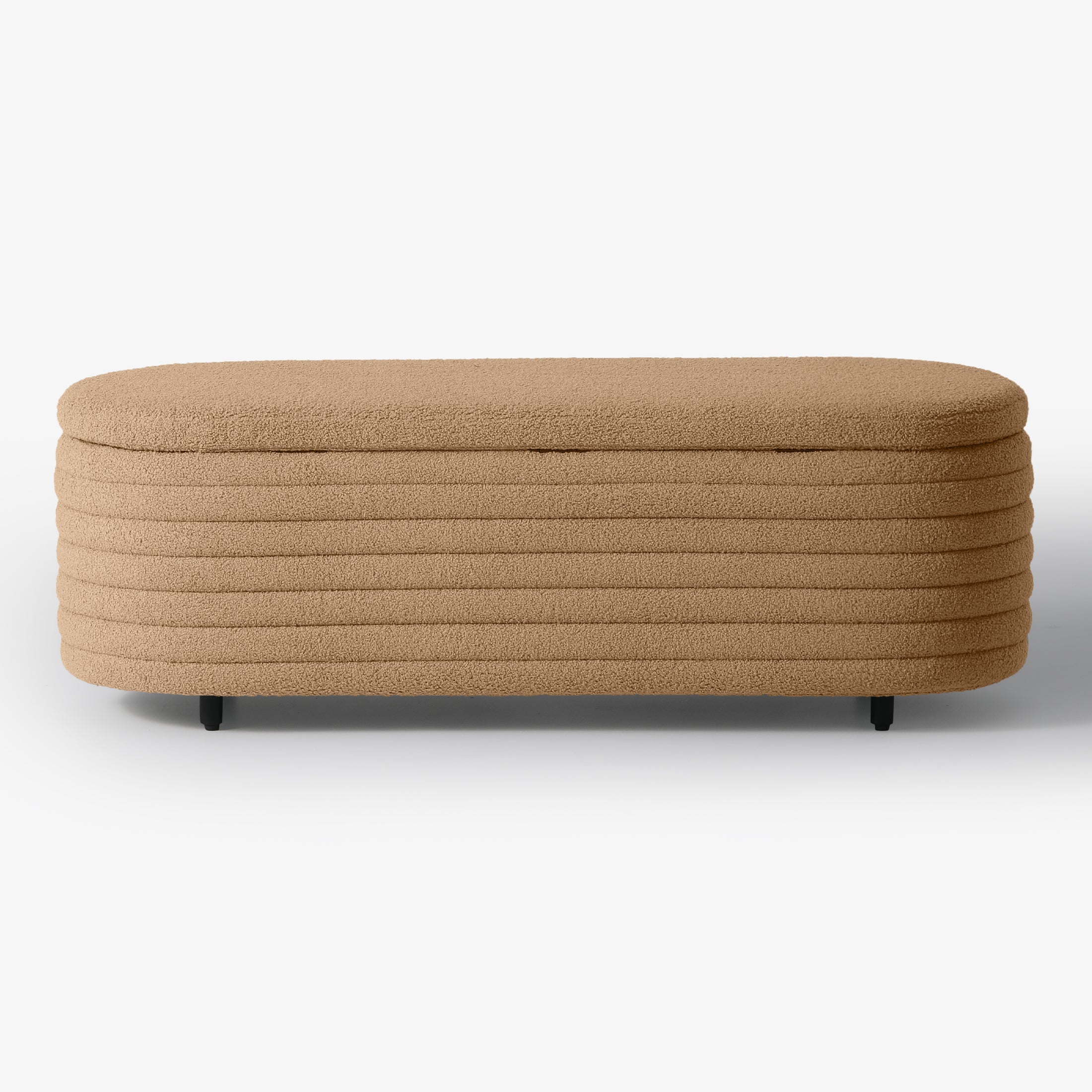 Celine 54" Wide Mid-Century Modern Upholstered Teddy Sherpa Tufted Oval Storage Ottoman Bench