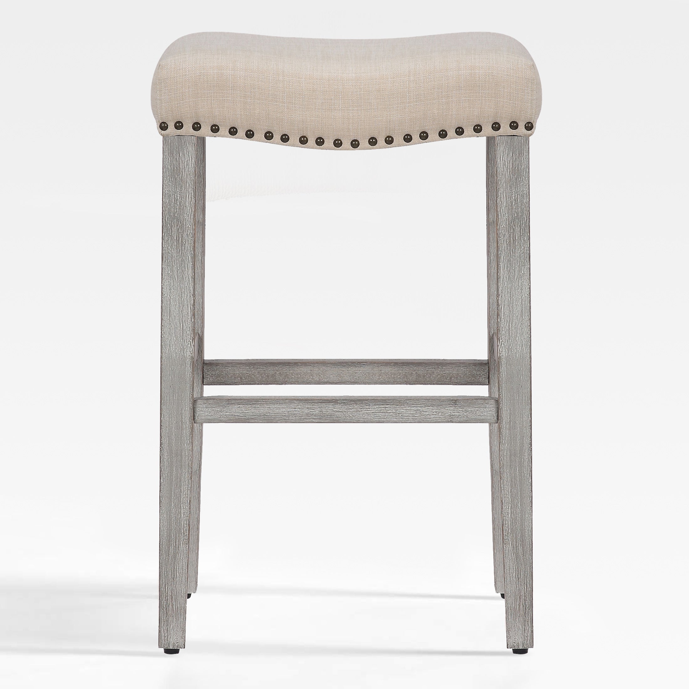 Bulmon 29" upholstered nail head bar counter stools with Antique Gray color legs