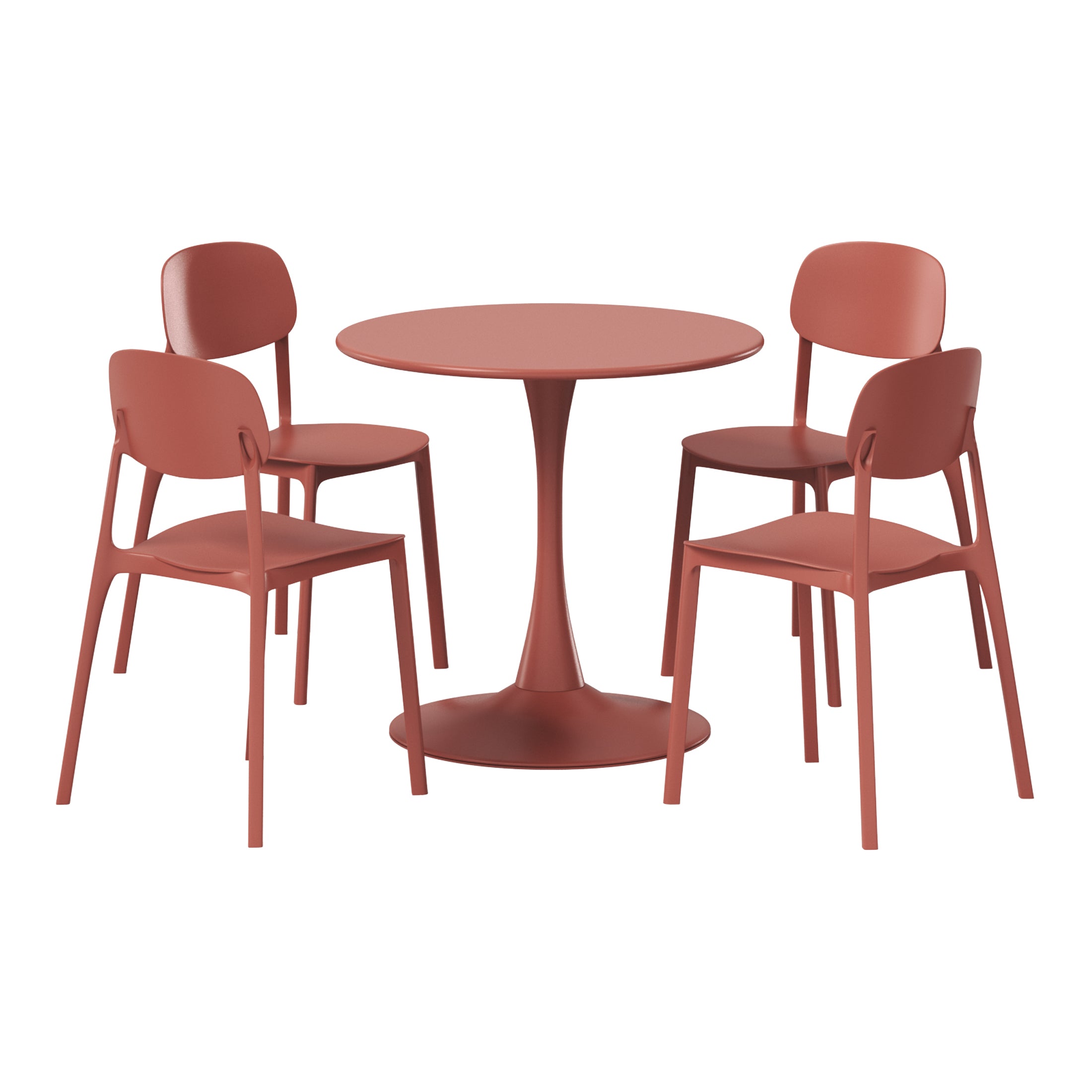 Sunshine 5-Piece Indoor Outdoor Metal Round Patio Dining Table Set With Stackable Resin Patio Side Chairs