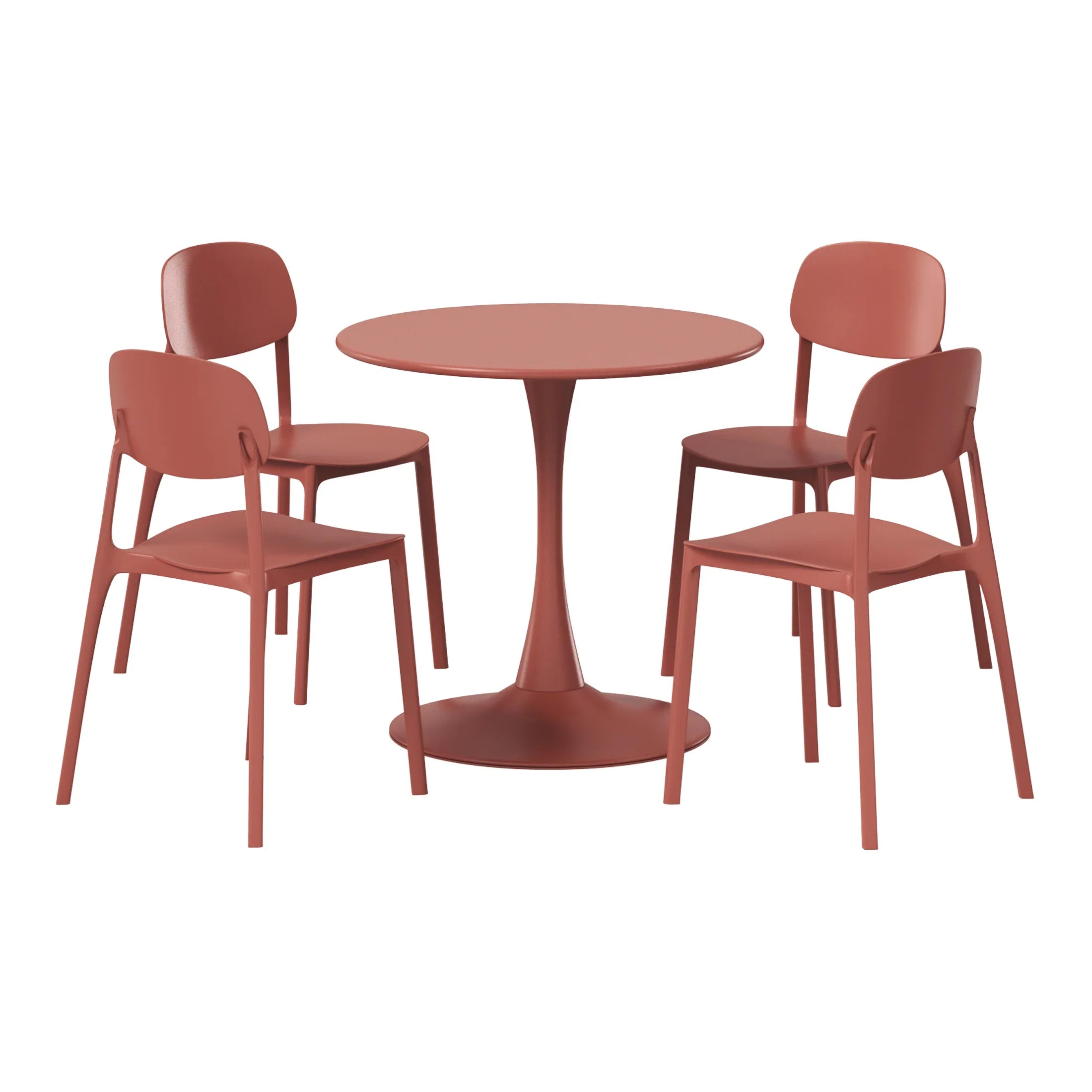Sunshine 5-Piece Indoor Outdoor Metal Round Patio Dining Table Set With Stackable Resin Patio Side Chairs