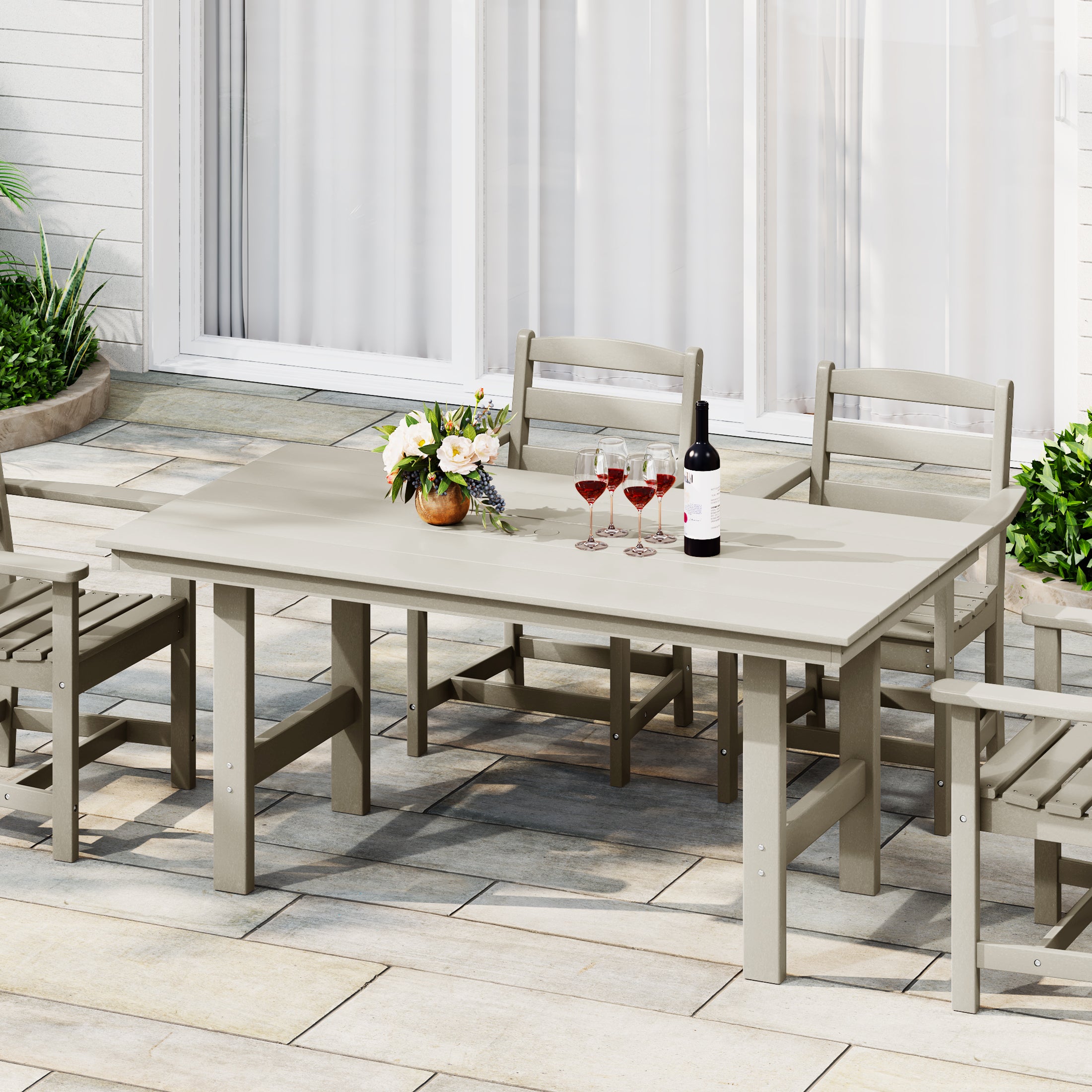 Palms Outdoor Modern HDPE 66" Wide Rectangle Patio Dining Table for 6
