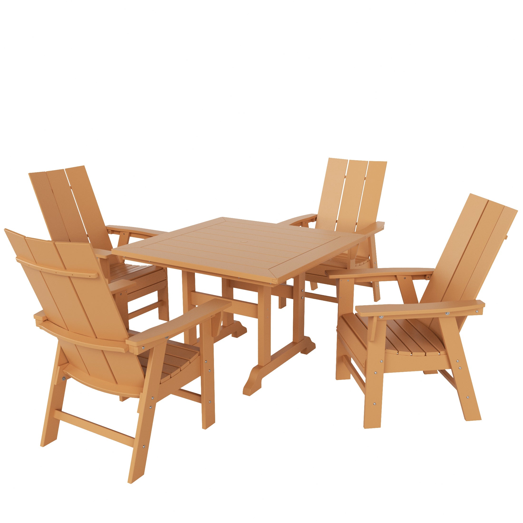 Palms 5 Piece Outdoor Patio Dining Square Table and Modern Armchair Set