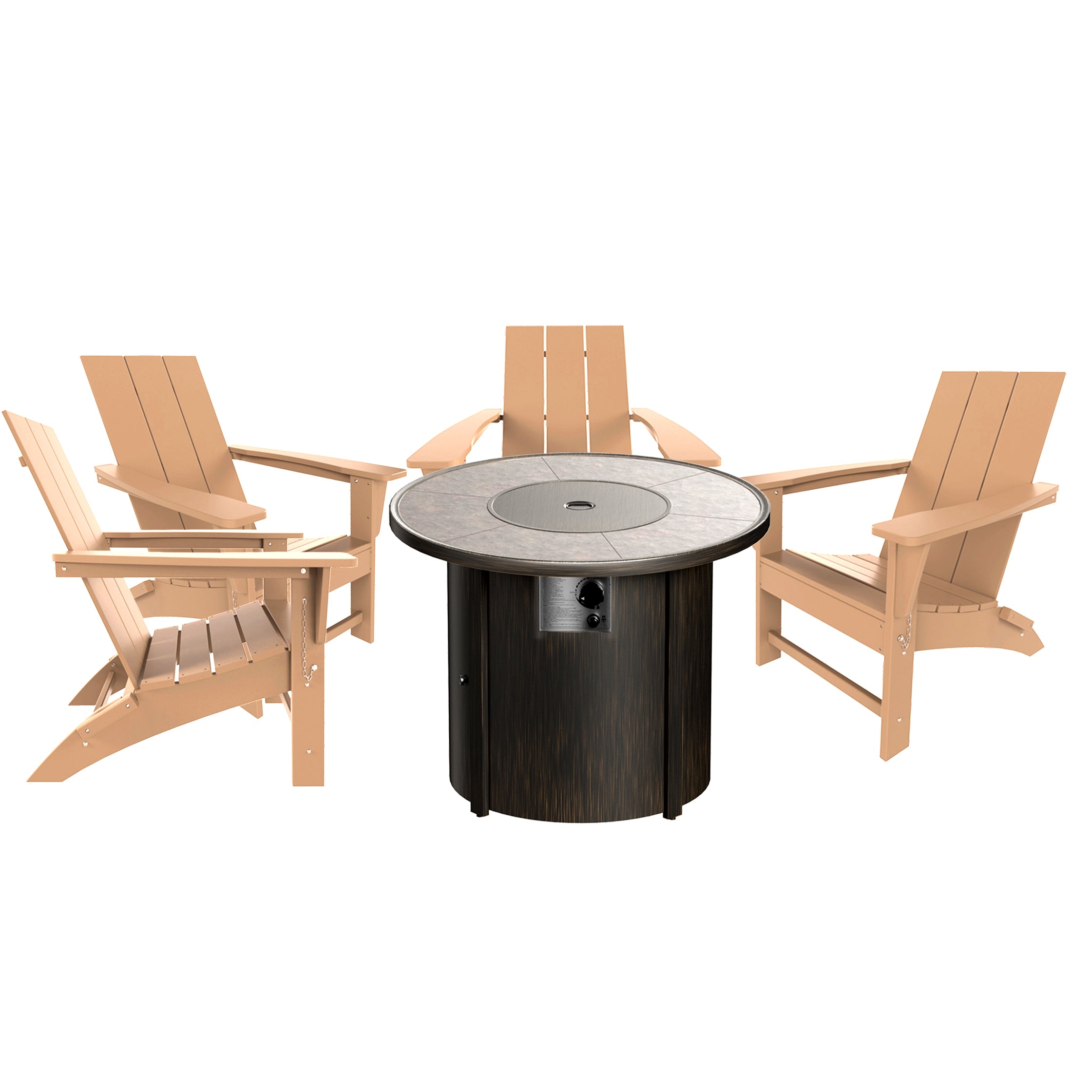 Palms Modern Folding Poly Adirondack Chair With Round Fire Pit Table