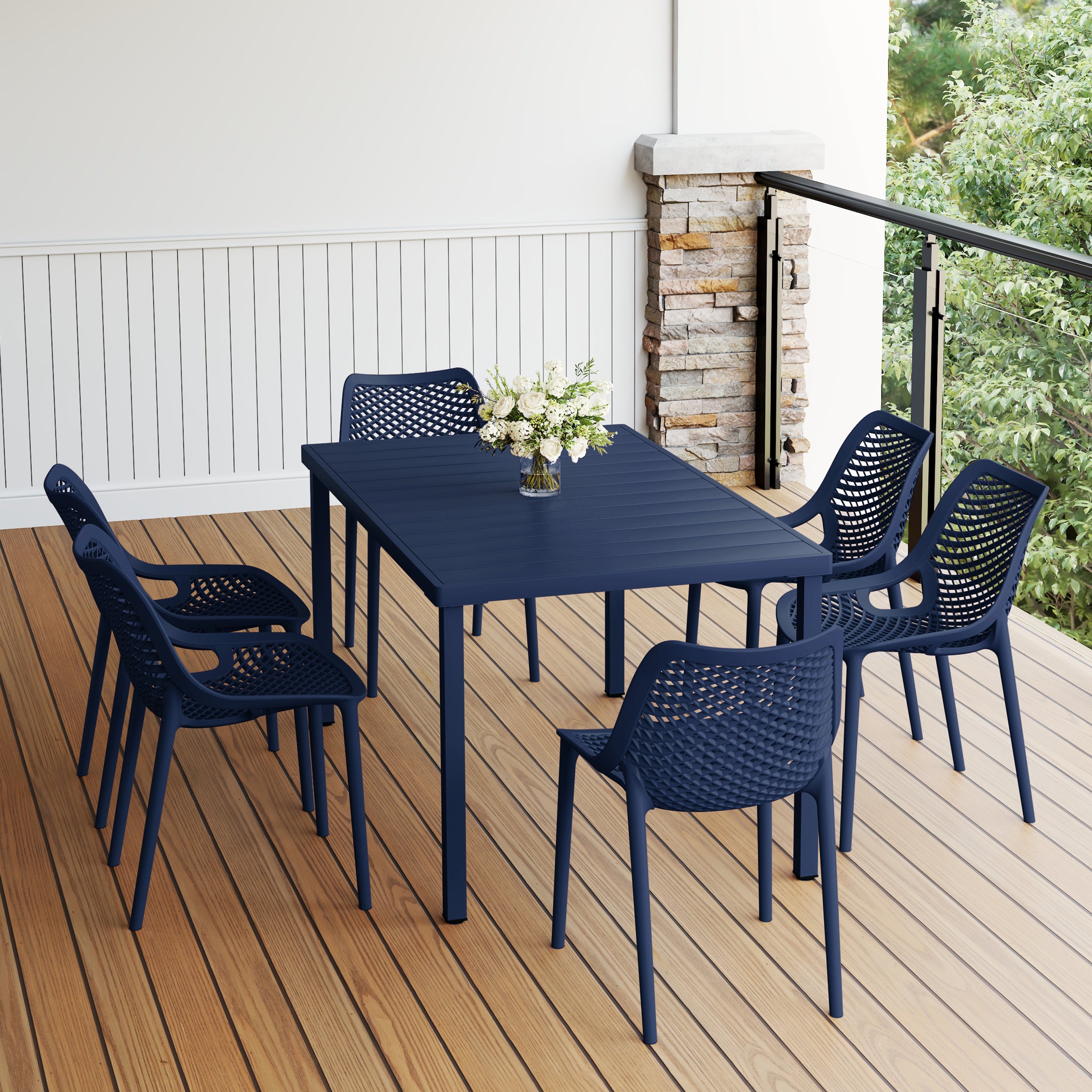 Sunshine 7-Piece Outdoor Metal Patio Dining Table Set With Stackable Patio Chairs