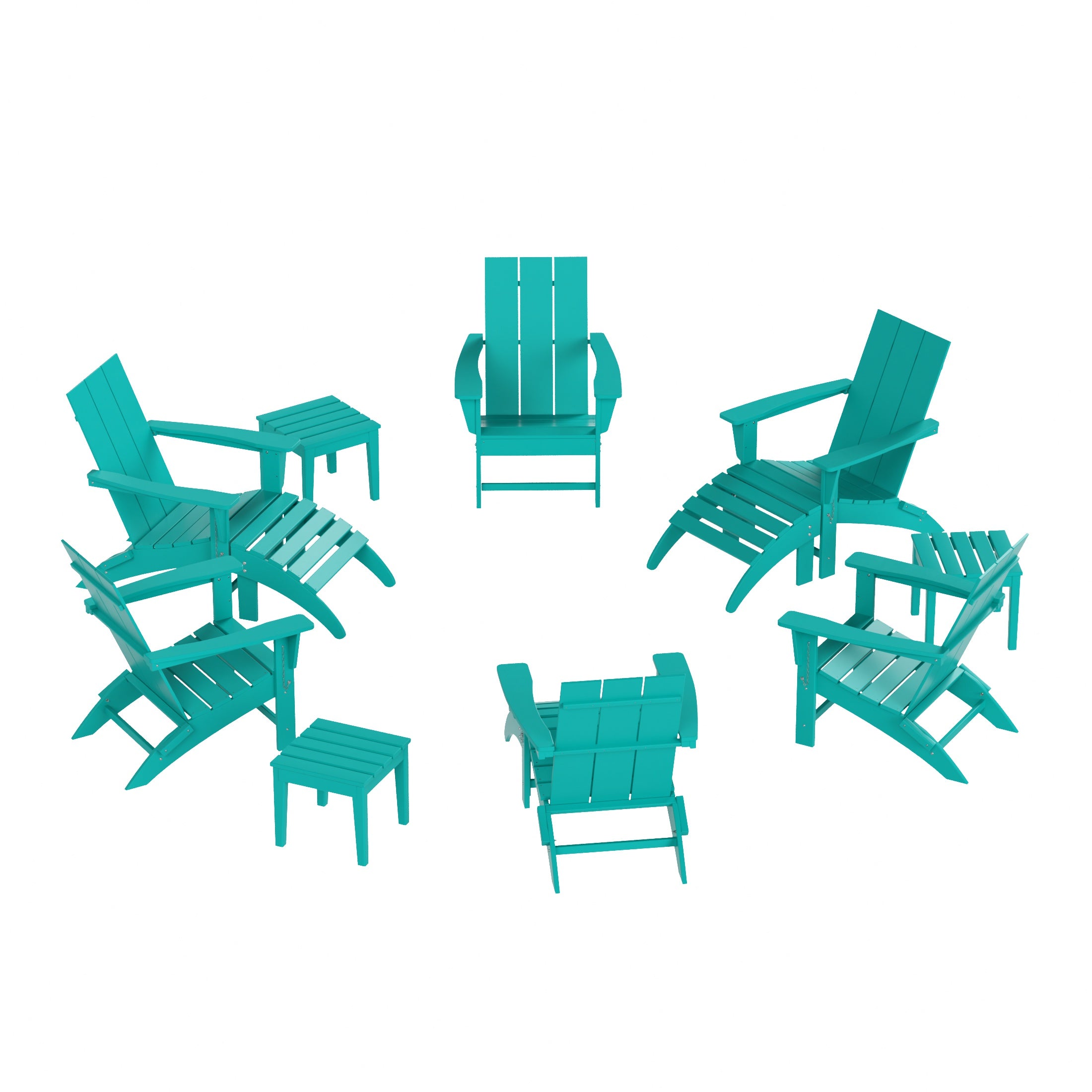 Palms 12-Piece Modern Poly Folding Adirondack Chair with Ottoman and Side Table
